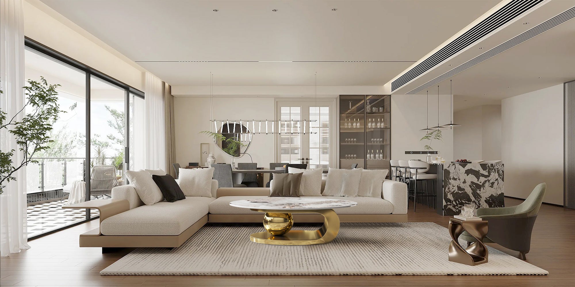 51.2" Oversized Oval Coffee Table with Stainless Steel Base