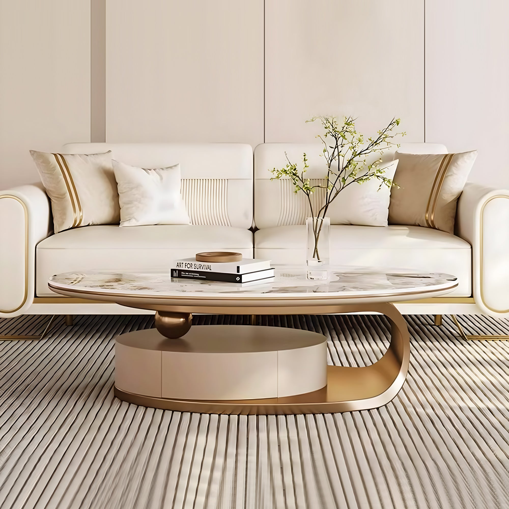 Modern Oval Coffee Table with Drawer