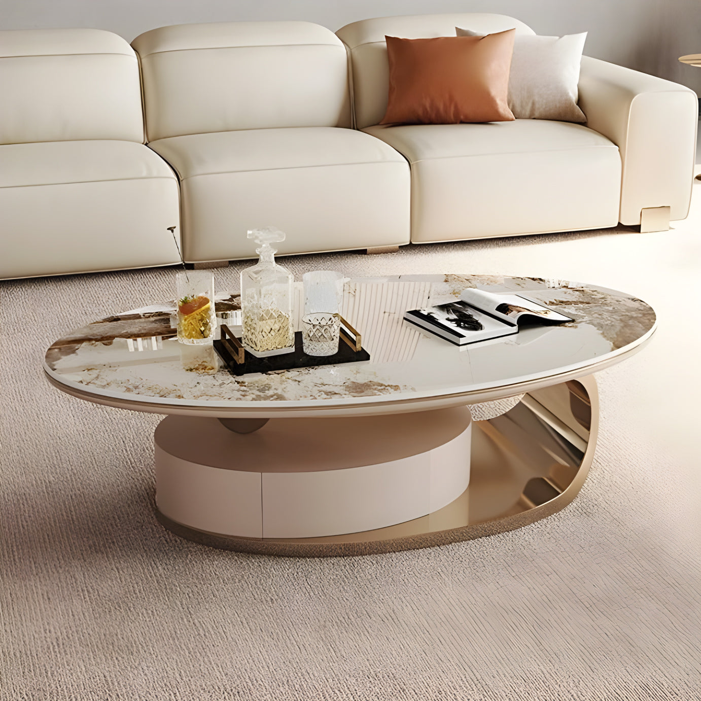 Modern Oval Coffee Table with Drawer