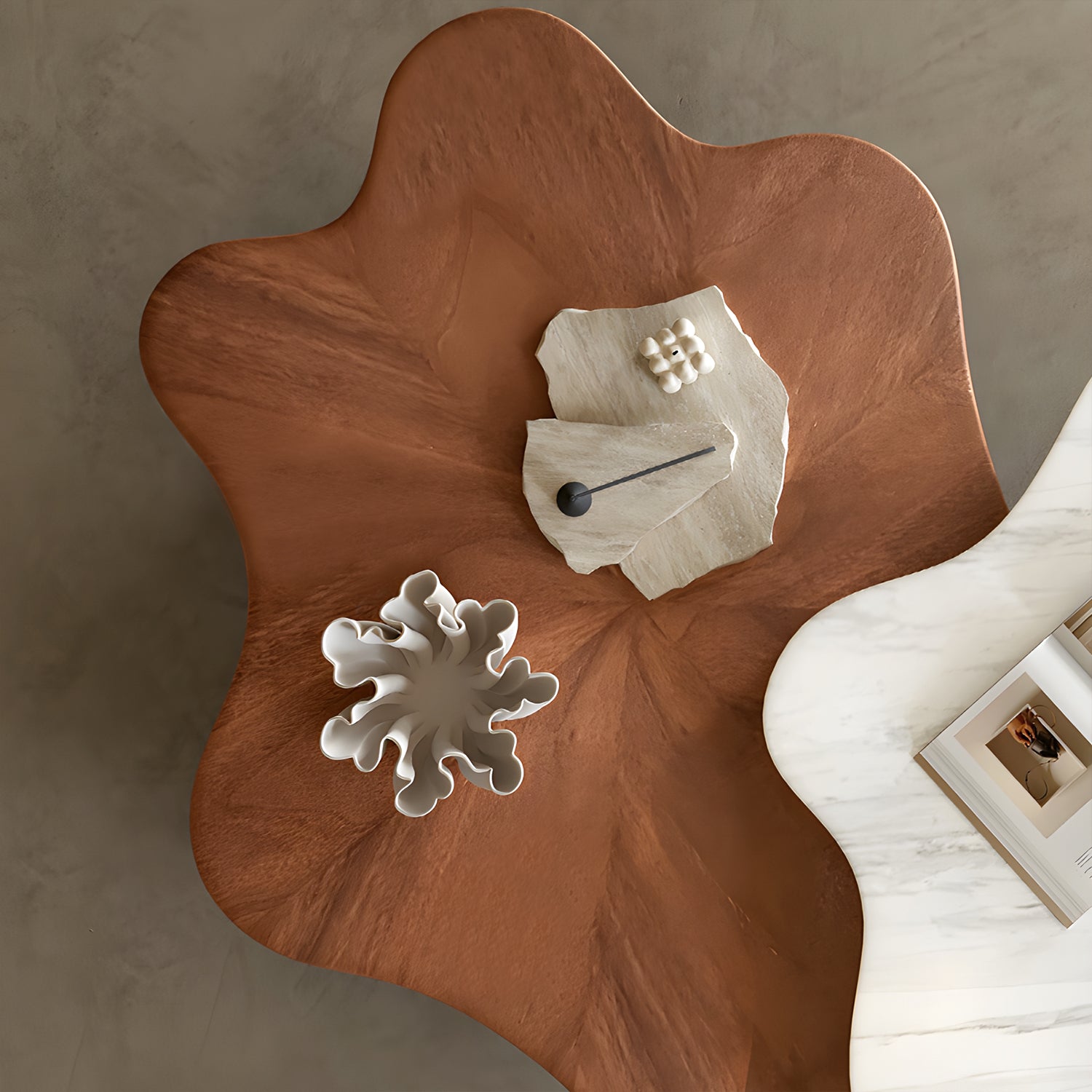 Cloud-Shaped Irregular Coffee Table Set with Faux Marble Top