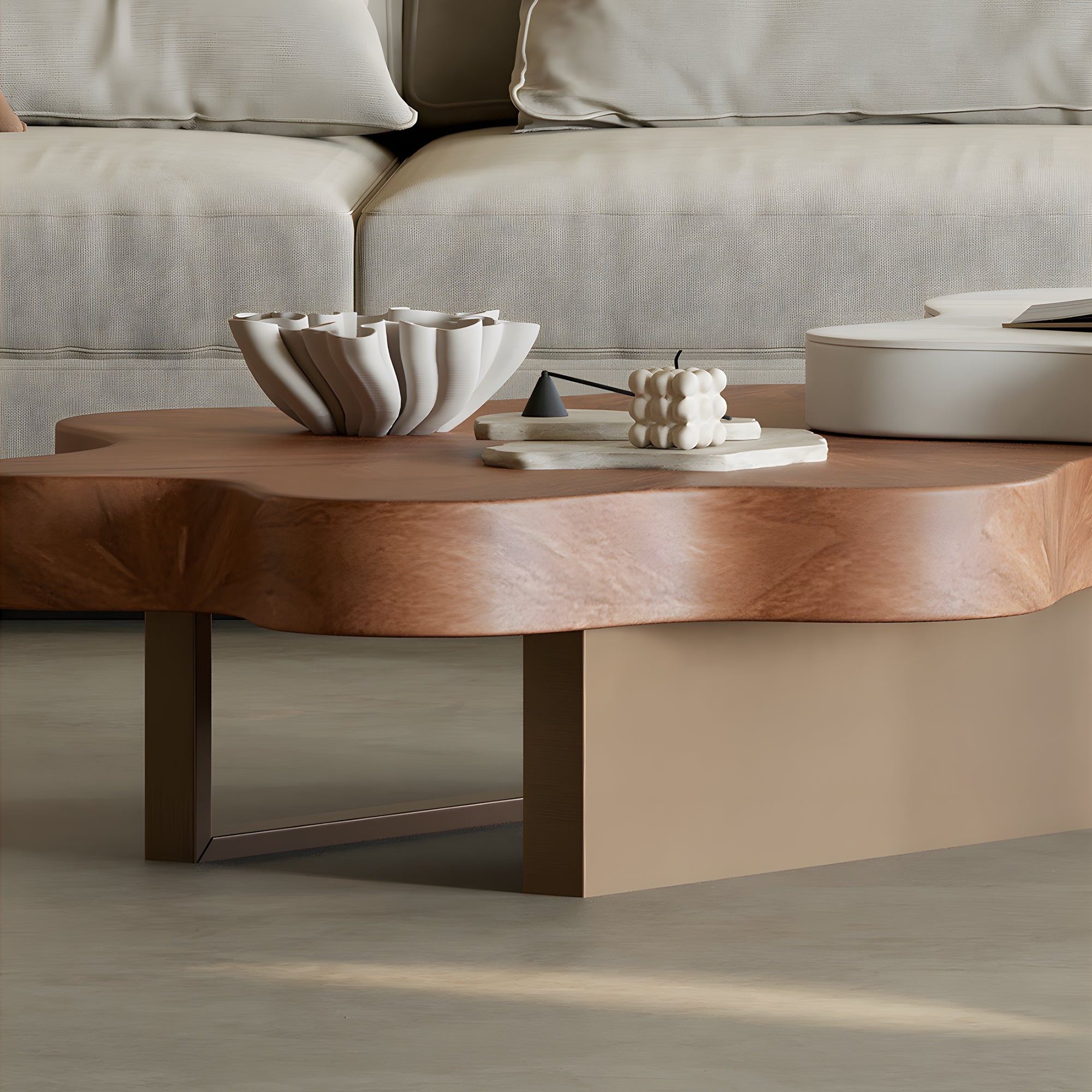 Cloud-Shaped Irregular Coffee Table Set with Faux Marble Top