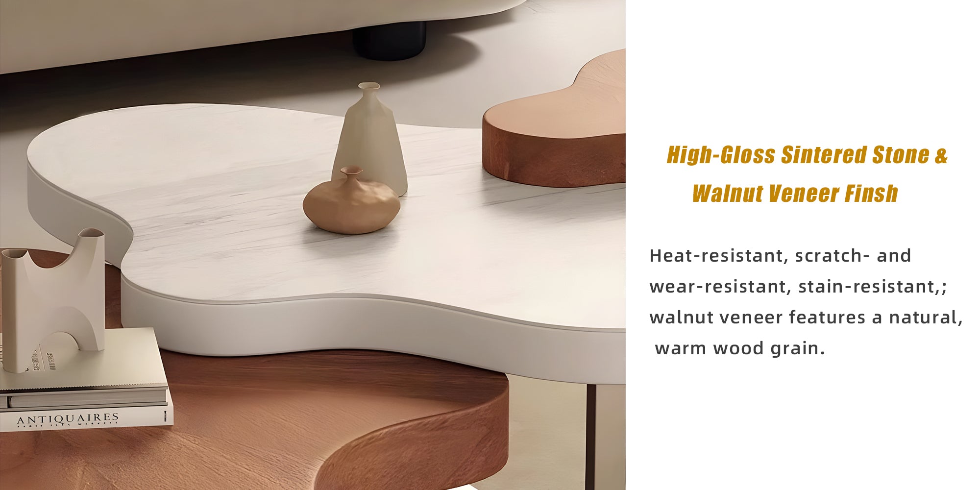 Cloud-Shaped Irregular Coffee Table Set with Faux Marble Top