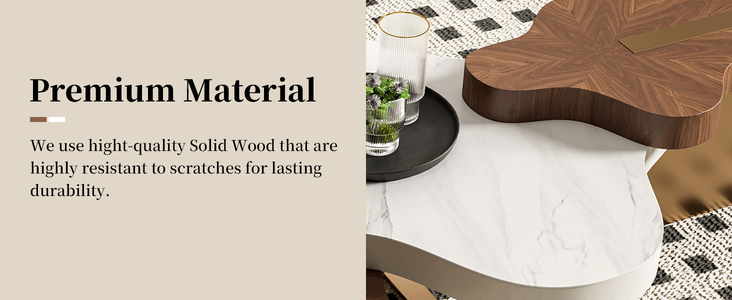 Cloud-Shaped Irregular Coffee Table Set with Faux Marble Top
