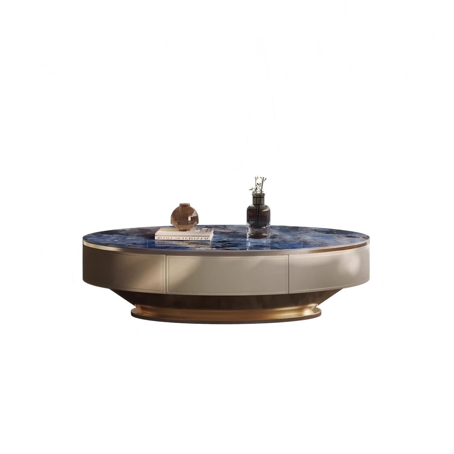 Oval Coffee Table with Sapphire Top and Leather Veneer Base