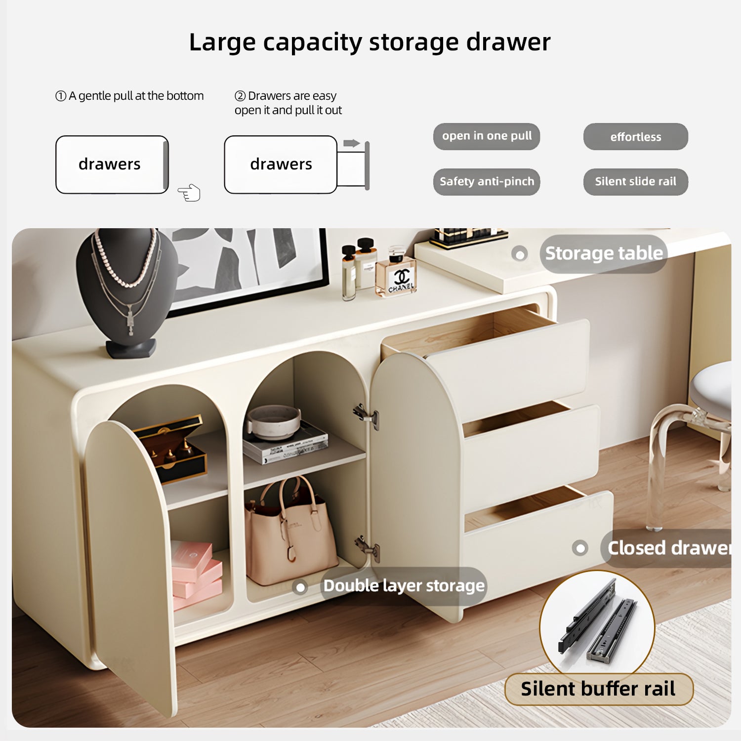 Modern Rotating Extendable Makeup Vanity with Storage - View 10