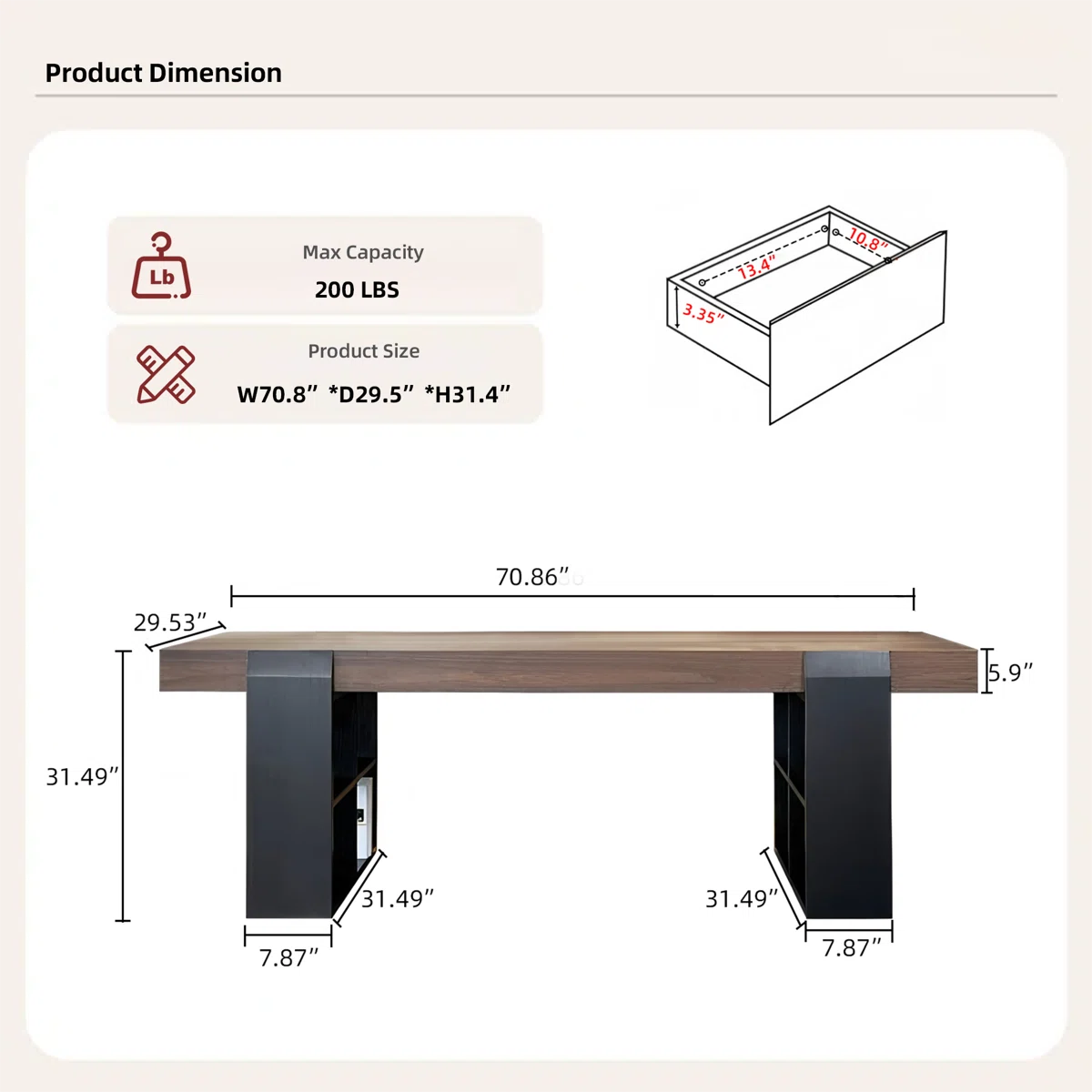 71" Modern Walnut Executive Desk with Integrated Storage Shelves & Concealed Drawers,Computer Office Table with Cable Management