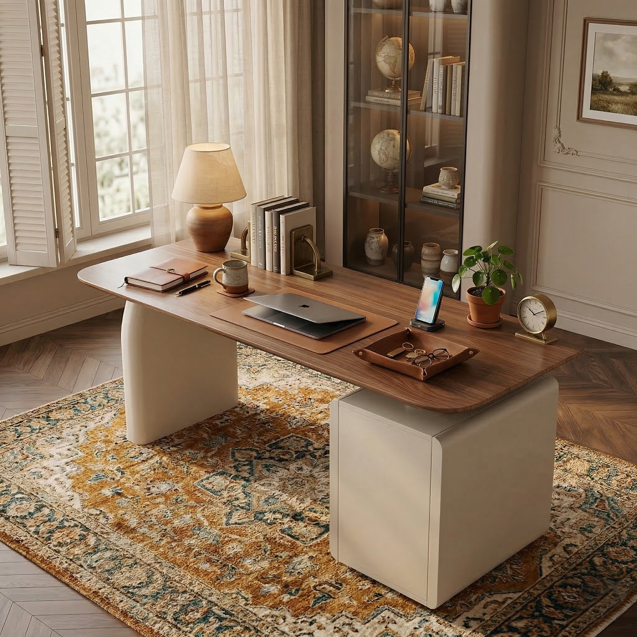 Modern Wooden Desk with Built-In Storage