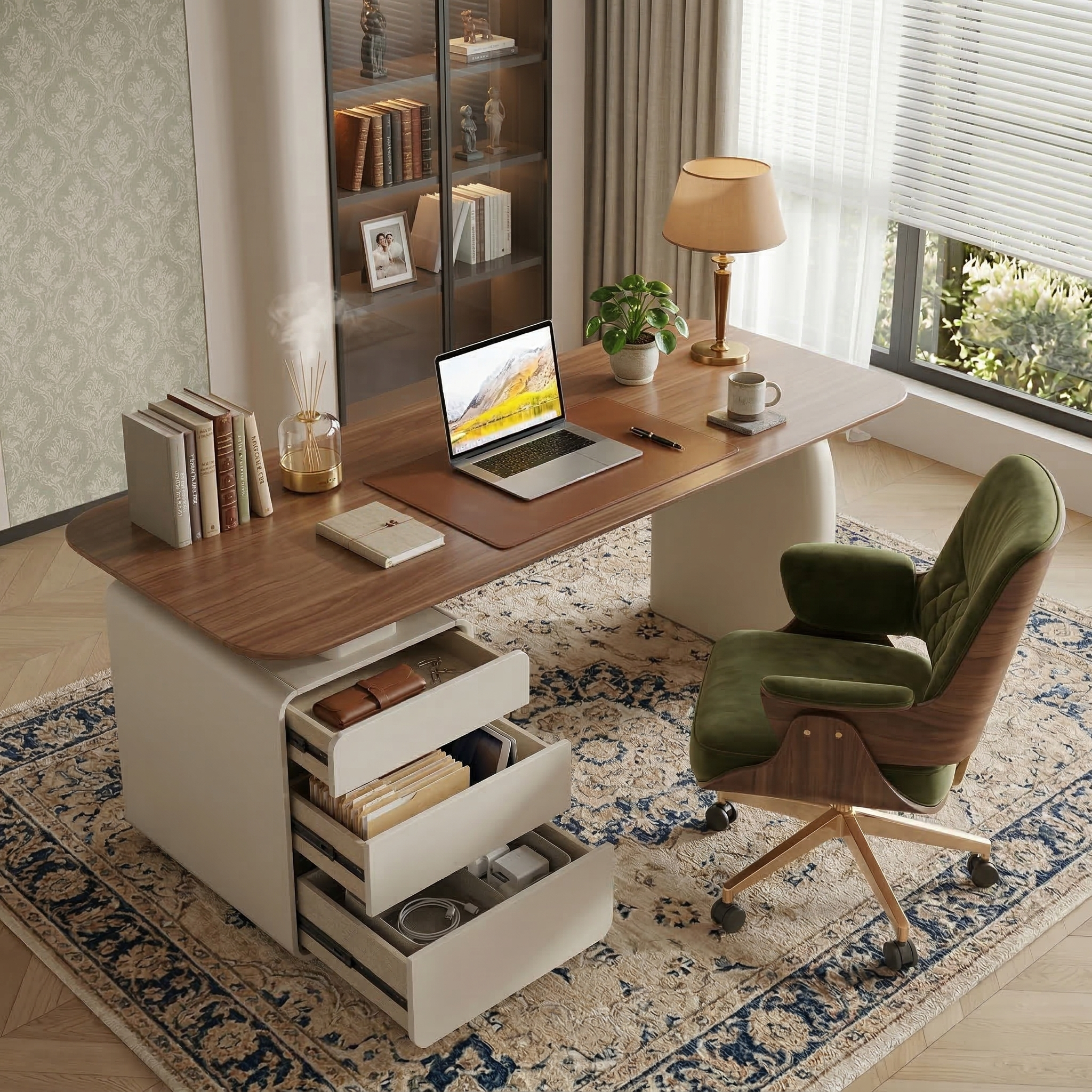 Modern Wooden Desk with Built-In Storage