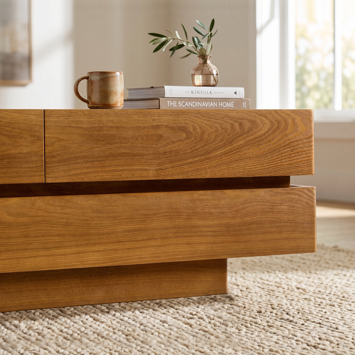 Modern Expandable Slide-Top Coffee Table with Deep Hidden Storage Compartments and Dual Drawers - View 6
