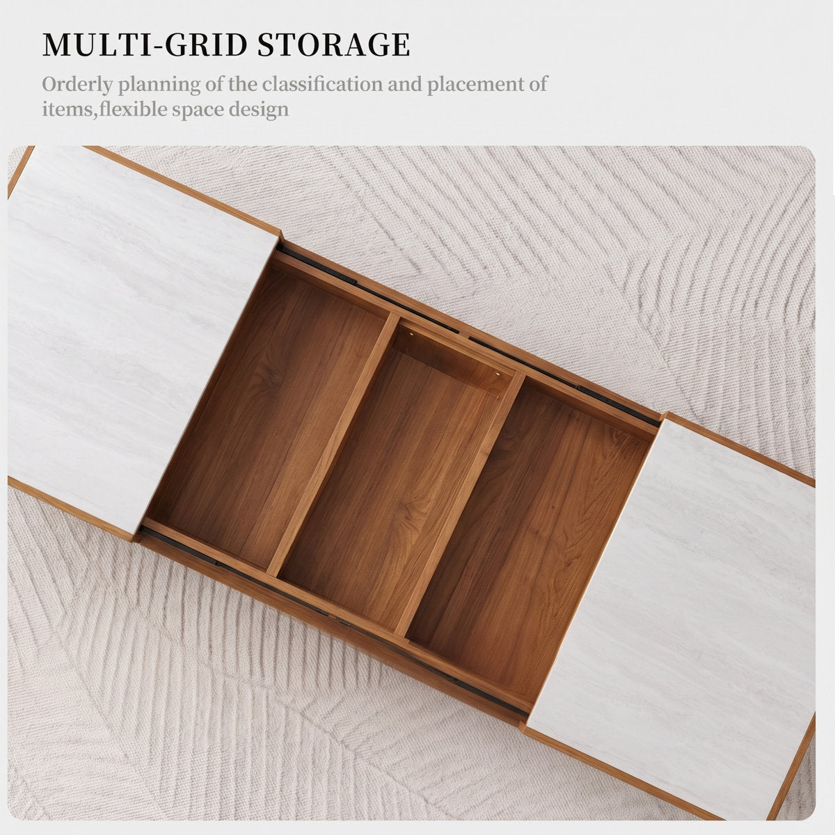 Modern Expandable Slide-Top Coffee Table with Deep Hidden Storage Compartments and Dual Drawers - View 13