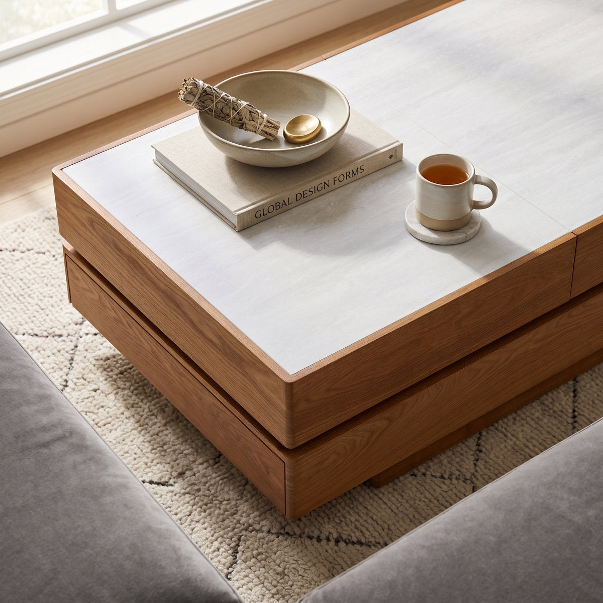 Modern Expandable Slide-Top Coffee Table with Deep Hidden Storage Compartments and Dual Drawers - View 8