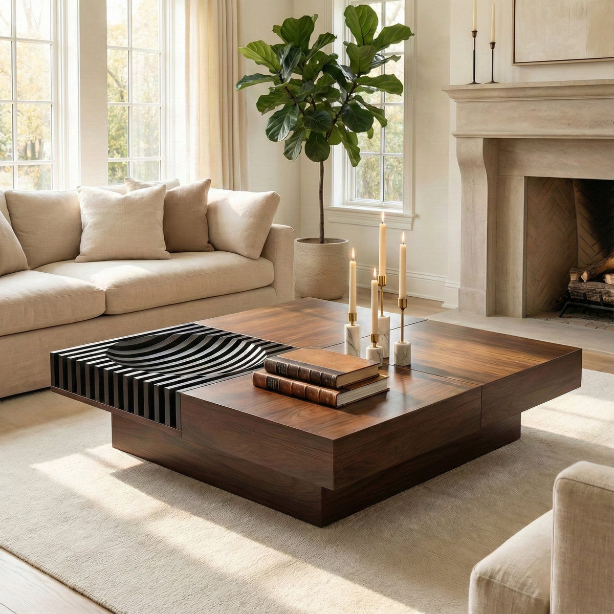 39.4" Square Manufactured Wood Coffee Table with Sliding Top and Storage