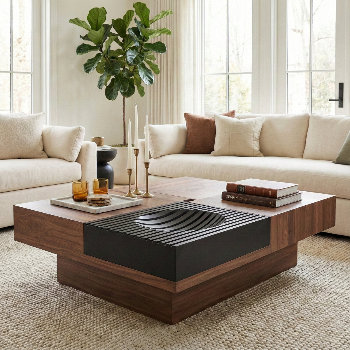 39.4" Square Manufactured Wood Coffee Table with Sliding Top and Storage