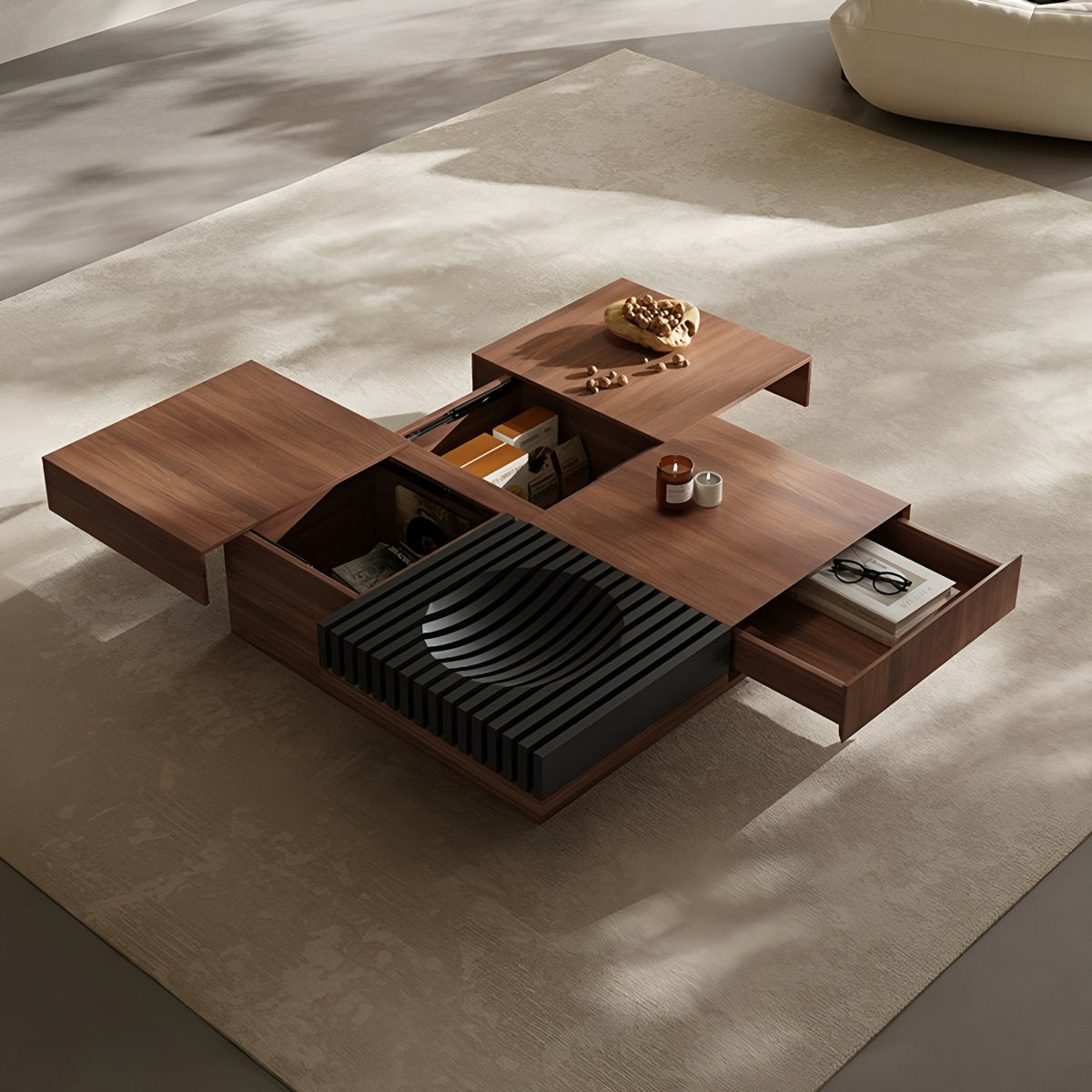 39.4" Square Manufactured Wood Coffee Table with Sliding Top and Storage