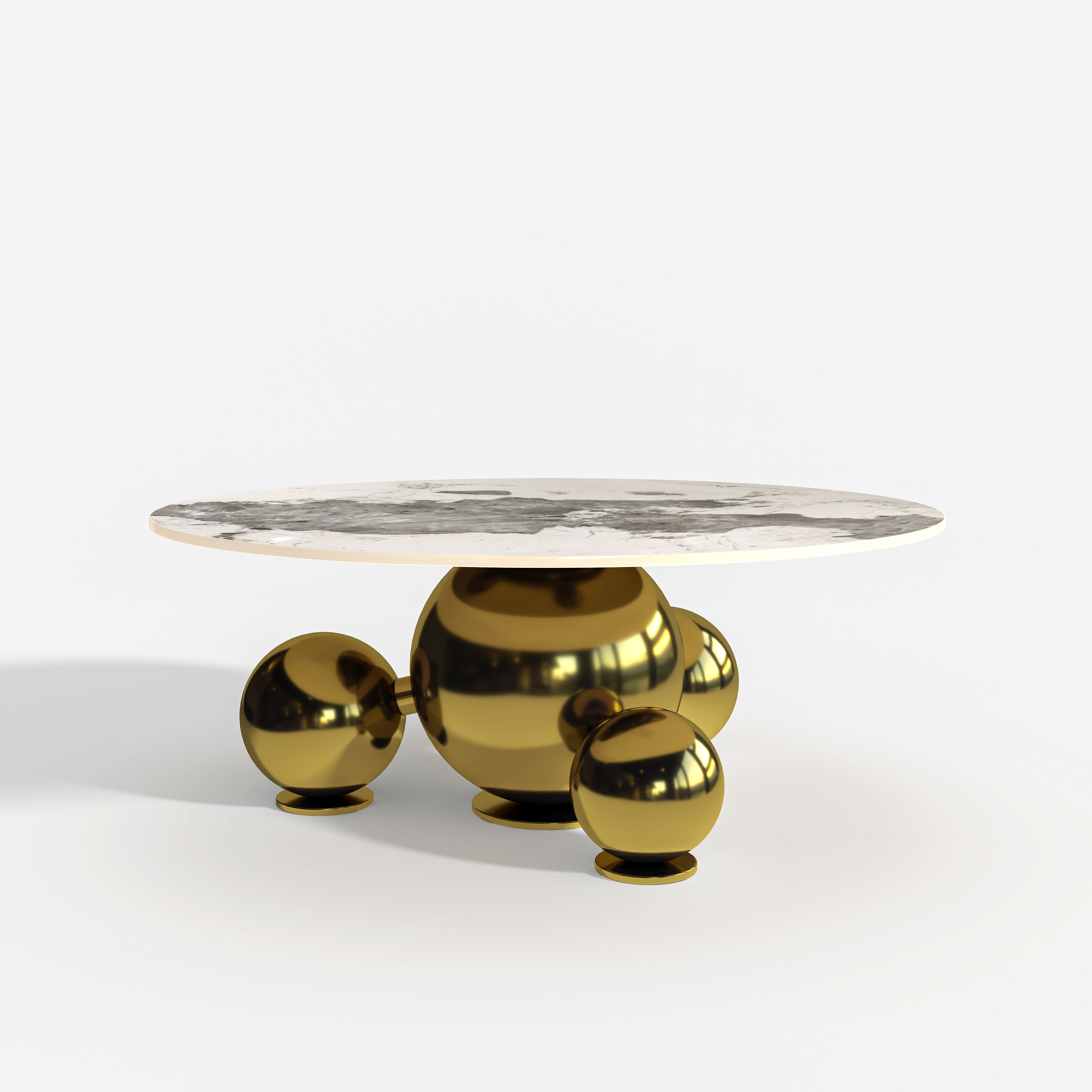 Modern Light Luxury Coffee Table with Marbled Tabletop & Gold Spherical Metal Base, 35.43" Wide