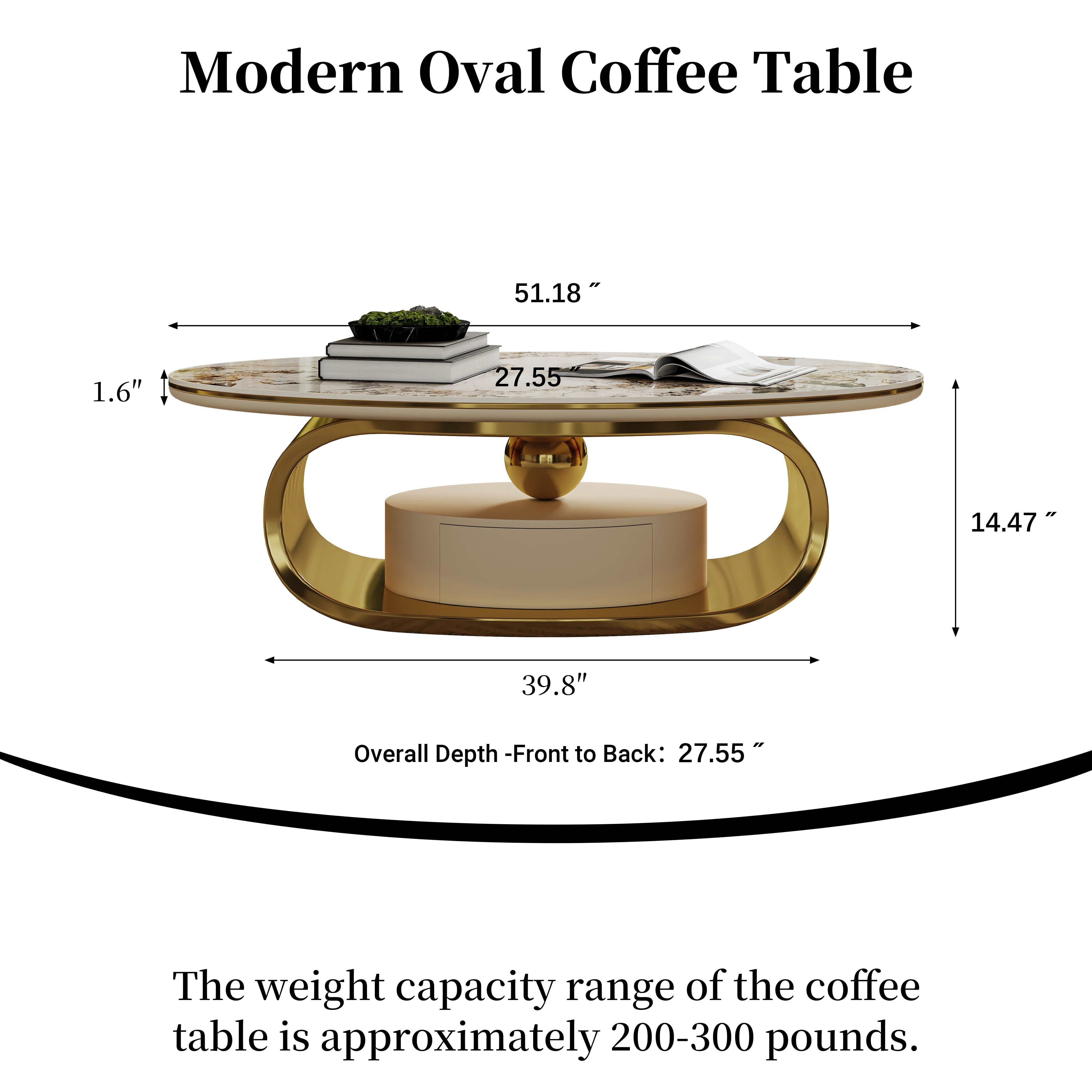 Modern Luxury Coffee Table: Scratch-Resistant Faux Marble Surface, Polished Gold Frame & Hidden Drawer