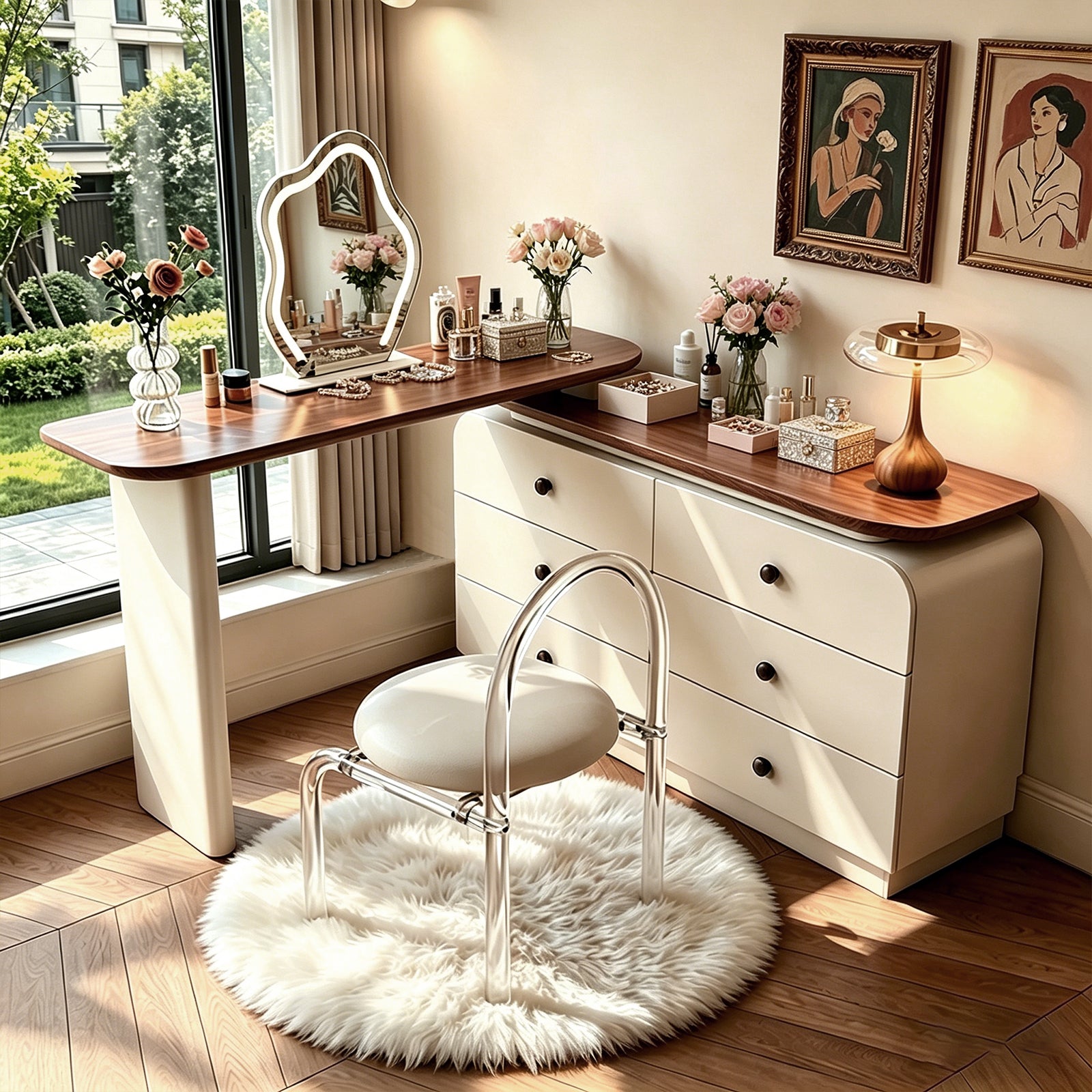 6-Drawer Dresser and Extendable Vanity Desk Combo with Solid Wood Handles - View 6