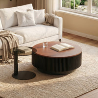 2-Piece Round Fluted Coffee Table Set with Drawers and Tempered Glass Side Table - View 1