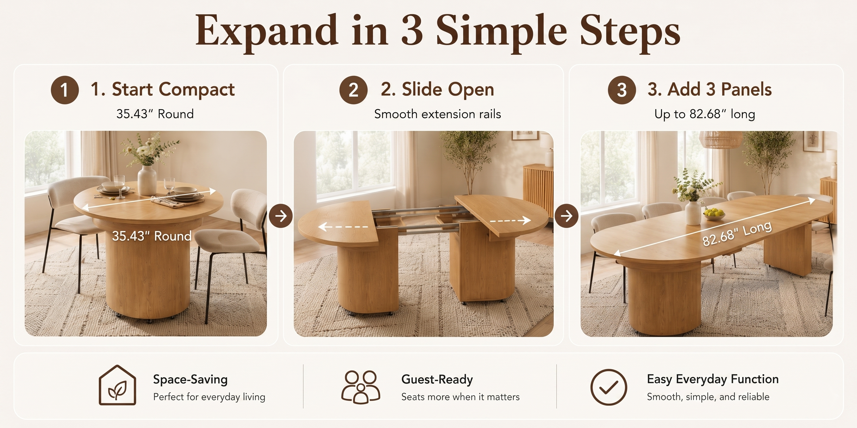 Extendable Wood Dining Table with Storage Cabinet, Seats Up to 10