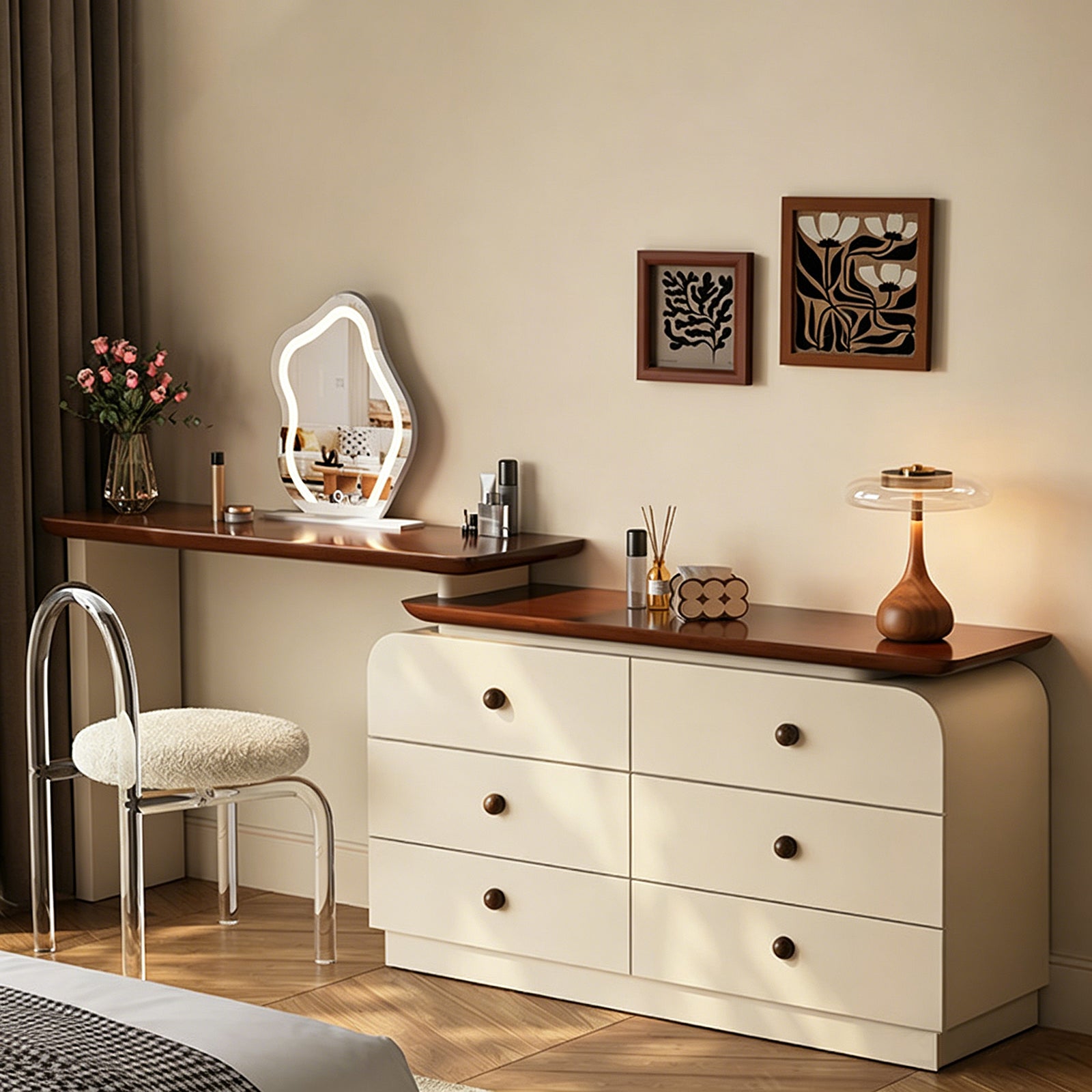 6-Drawer Dresser and Extendable Vanity Desk Combo with Solid Wood Handles - View 4