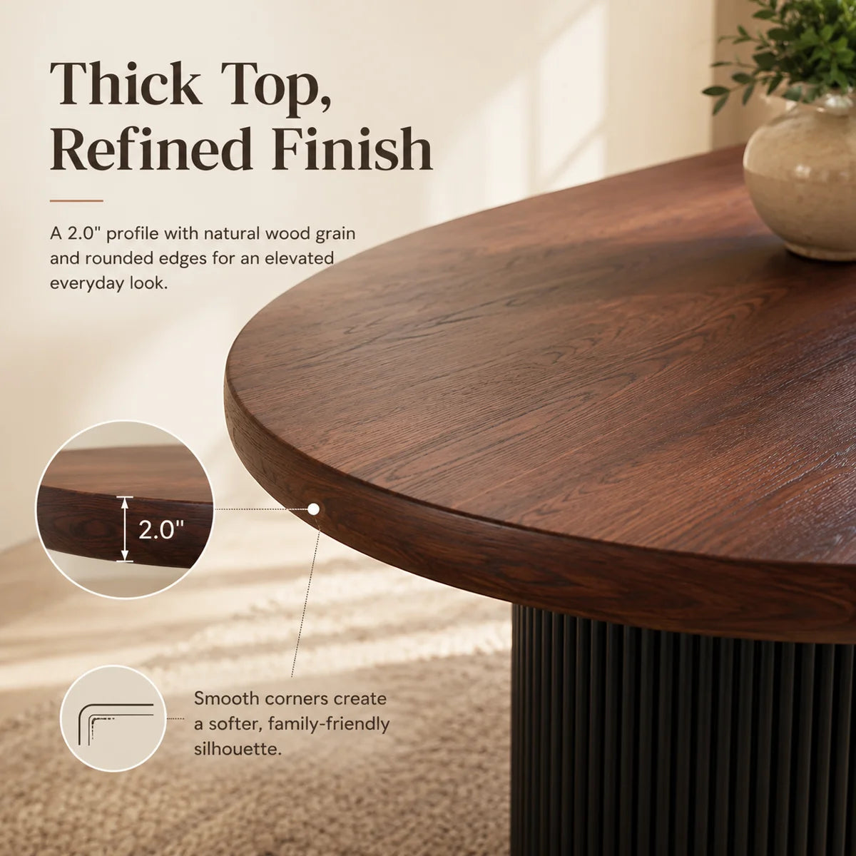 78.74" Walnut-Finish Oval Dining Table for 6–8 with 2" Thick Top and Black Fluted Double-Pedestal Base