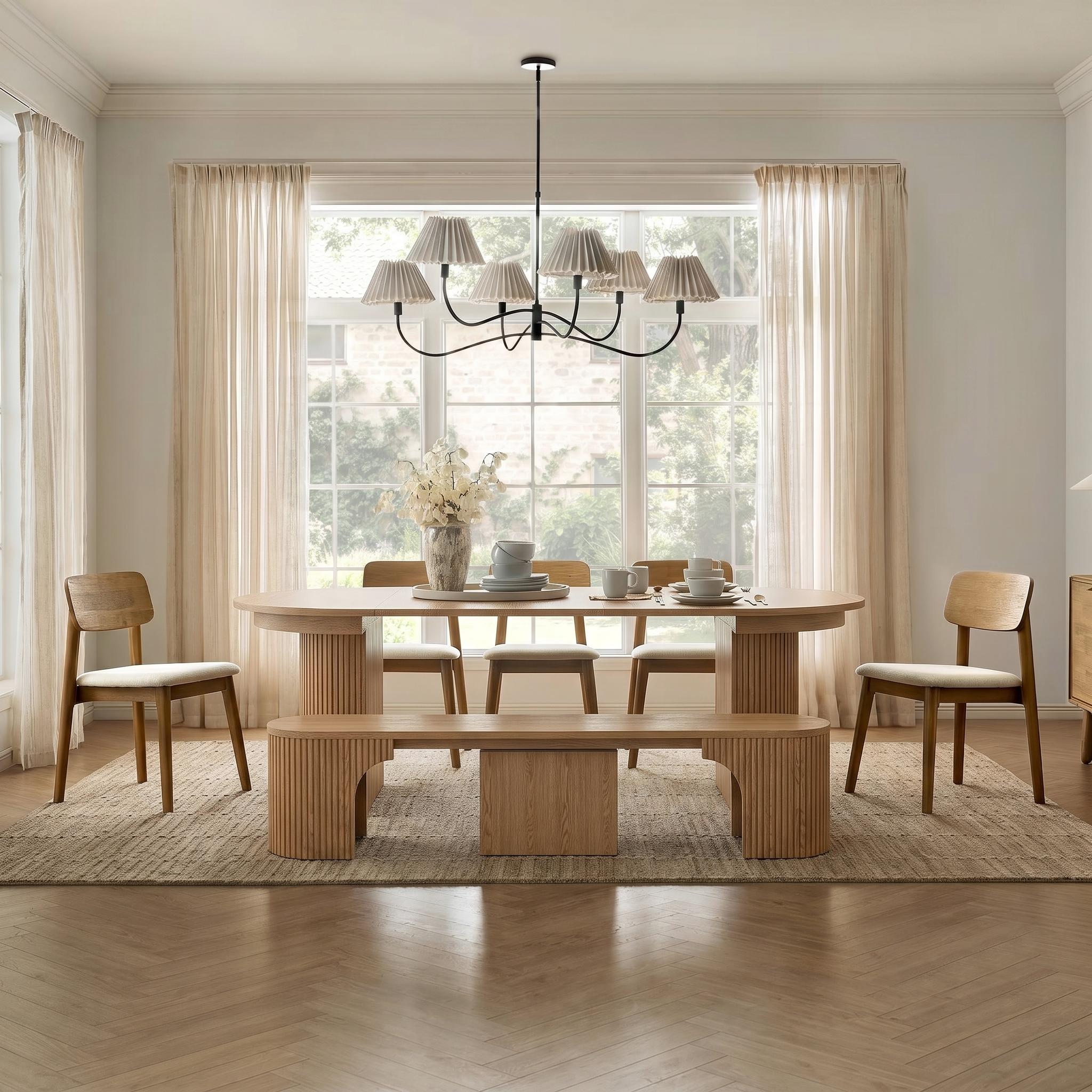 Solid Wood Extendable Dining Table and Bench Set, 45.27"–106.30", Seats 2–10 - View 6