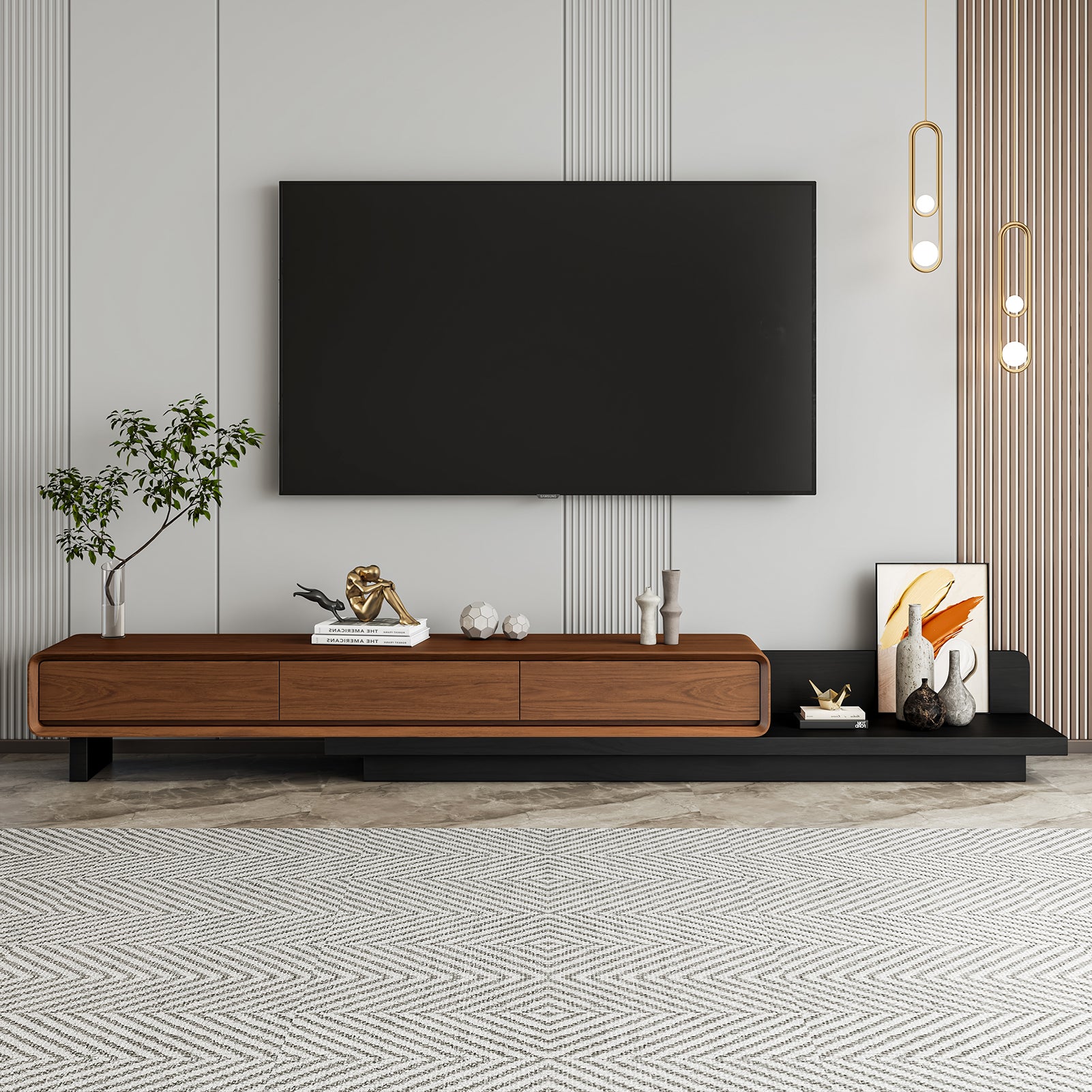 Extendable TV Stand with 3 Drawers and Open Shelf