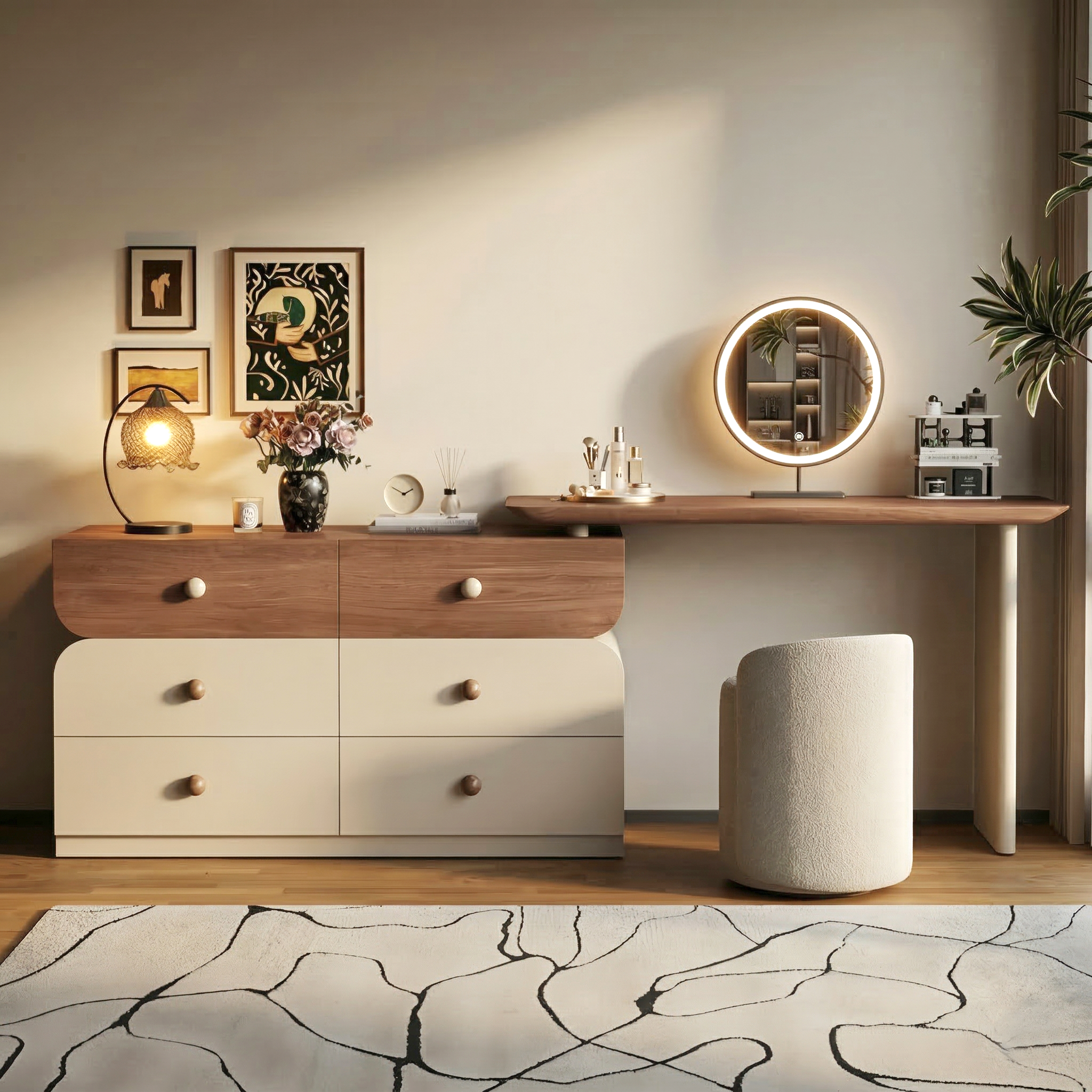 Expandable Makeup Vanity Desk with 6 Drawers and Adjustable 47.24-90 Inch Width - View 2