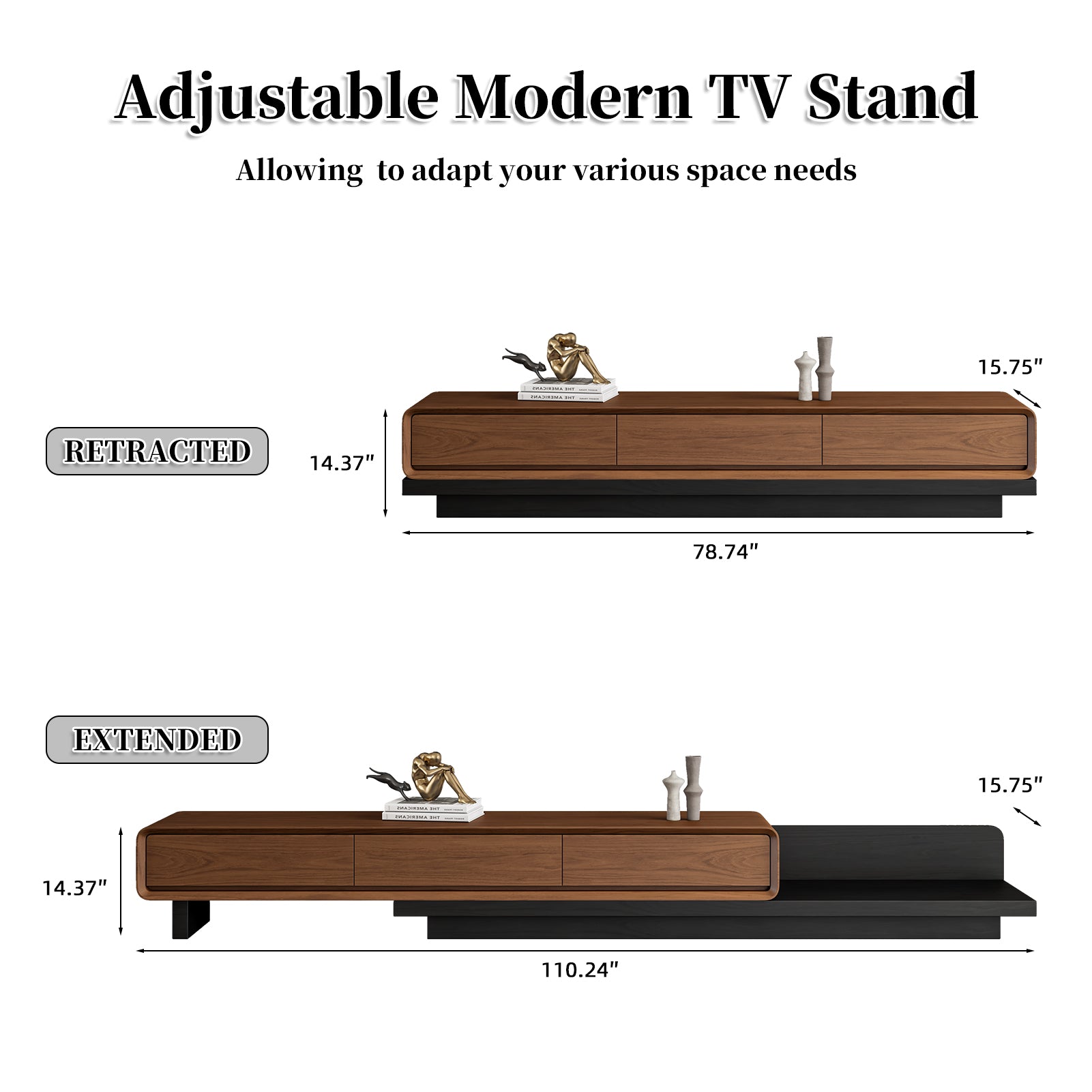 Extendable TV Stand with 3 Drawers and Open Shelf