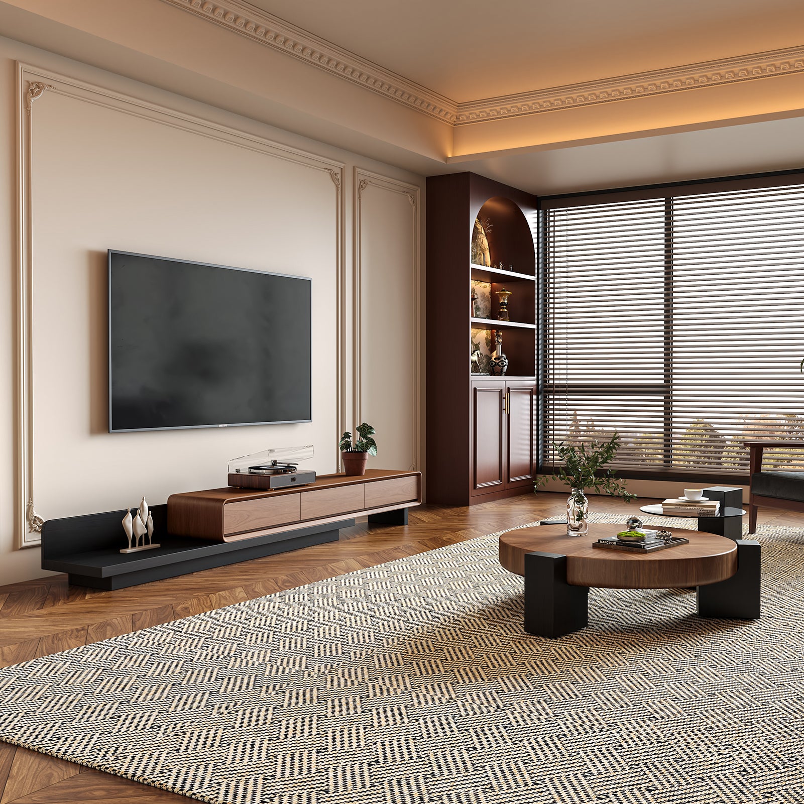 Extendable TV Stand with 3 Drawers and Open Shelf