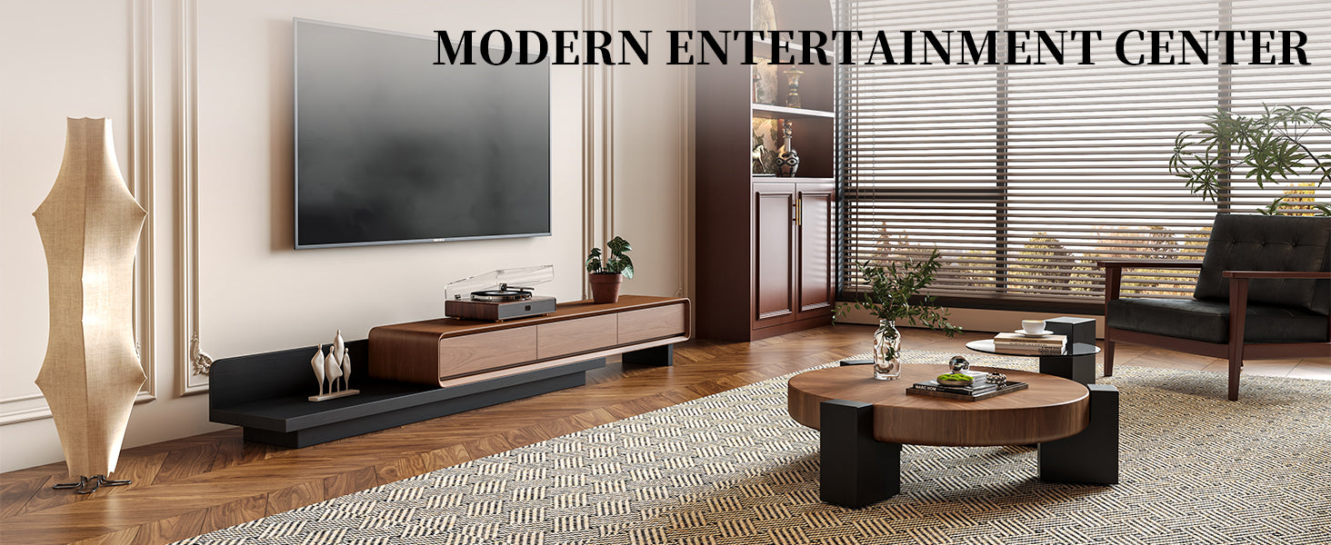Extendable TV Stand with 3 Drawers and Open Shelf