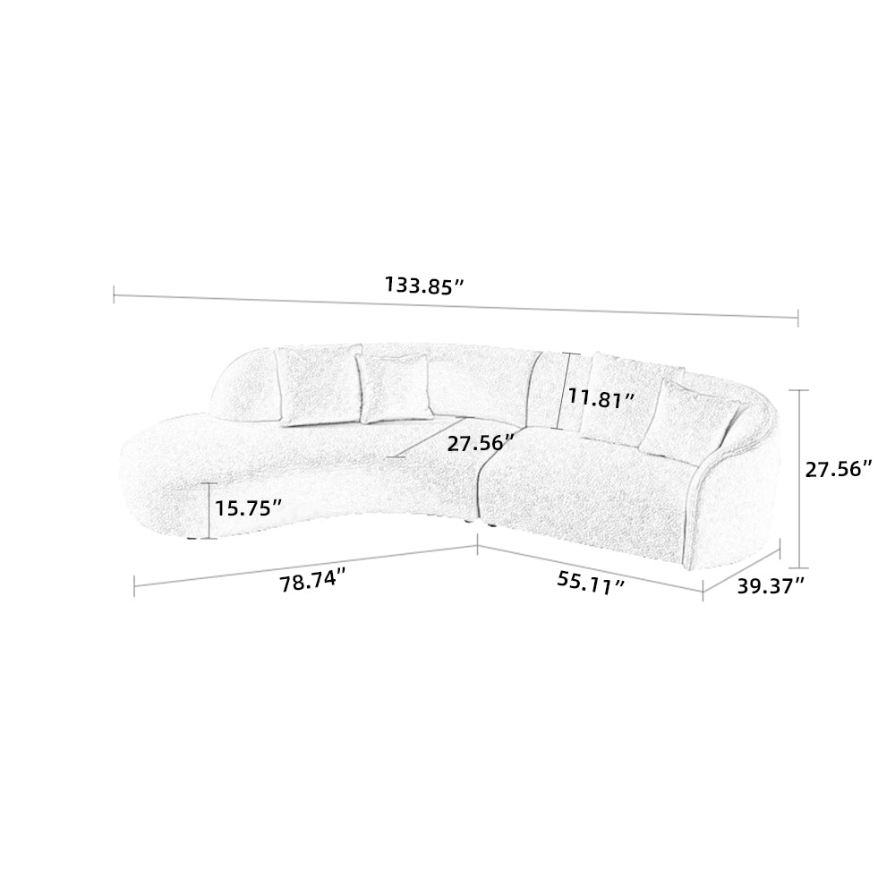 133.85-Inch Curved Cream Velvet Sofa, Seats 4, No Assembly Required - View 5