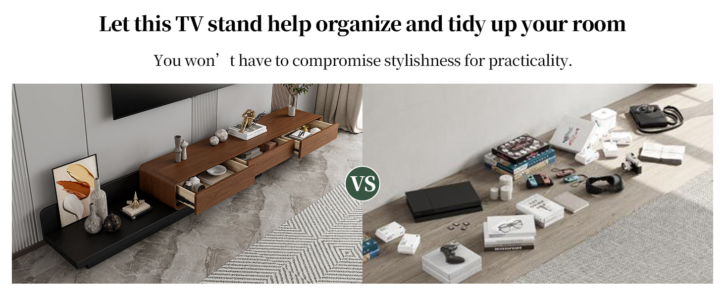 Extendable TV Stand with 3 Drawers and Open Shelf