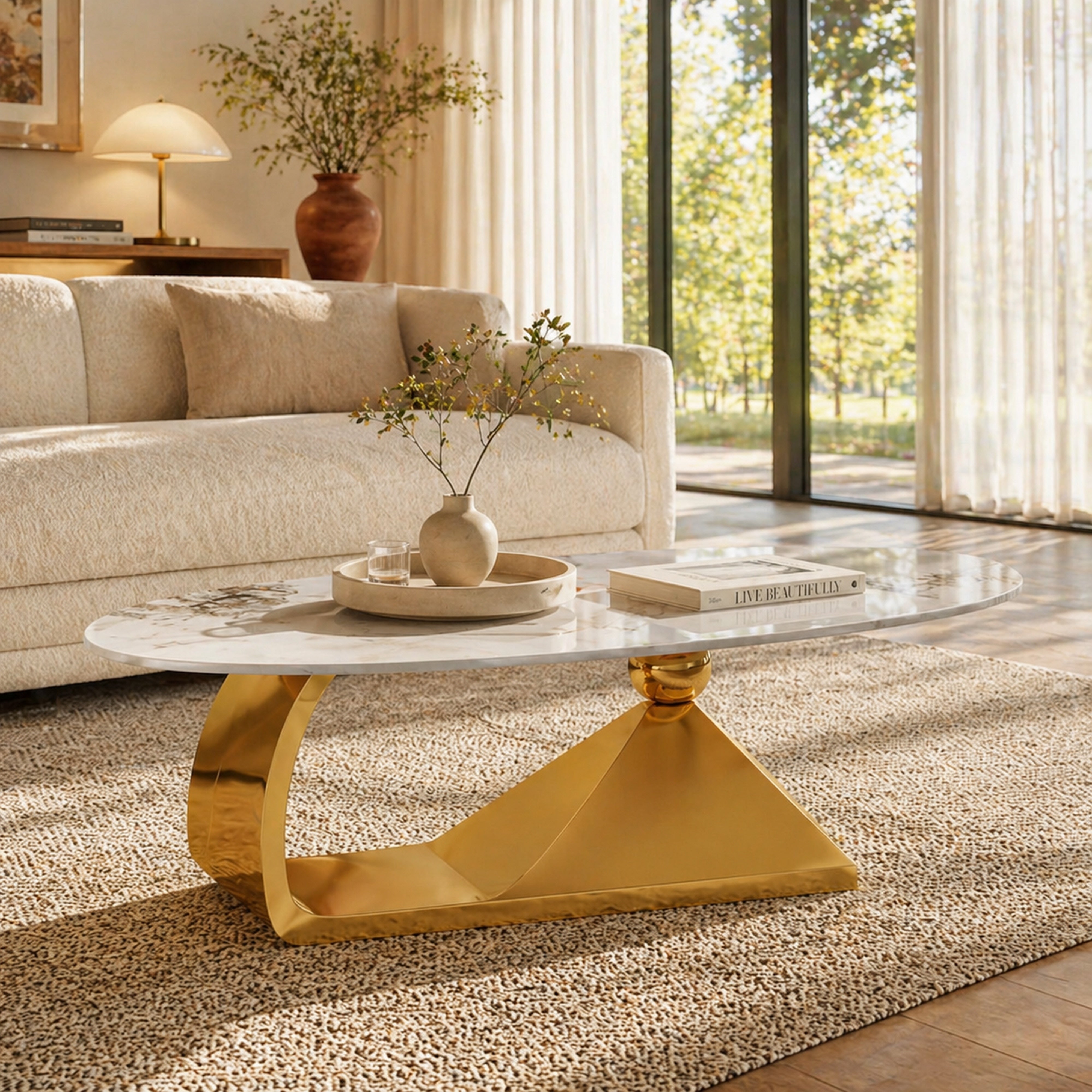 Modern Luxury Oval Artificial Marble Coffee Table for Living Room Center
