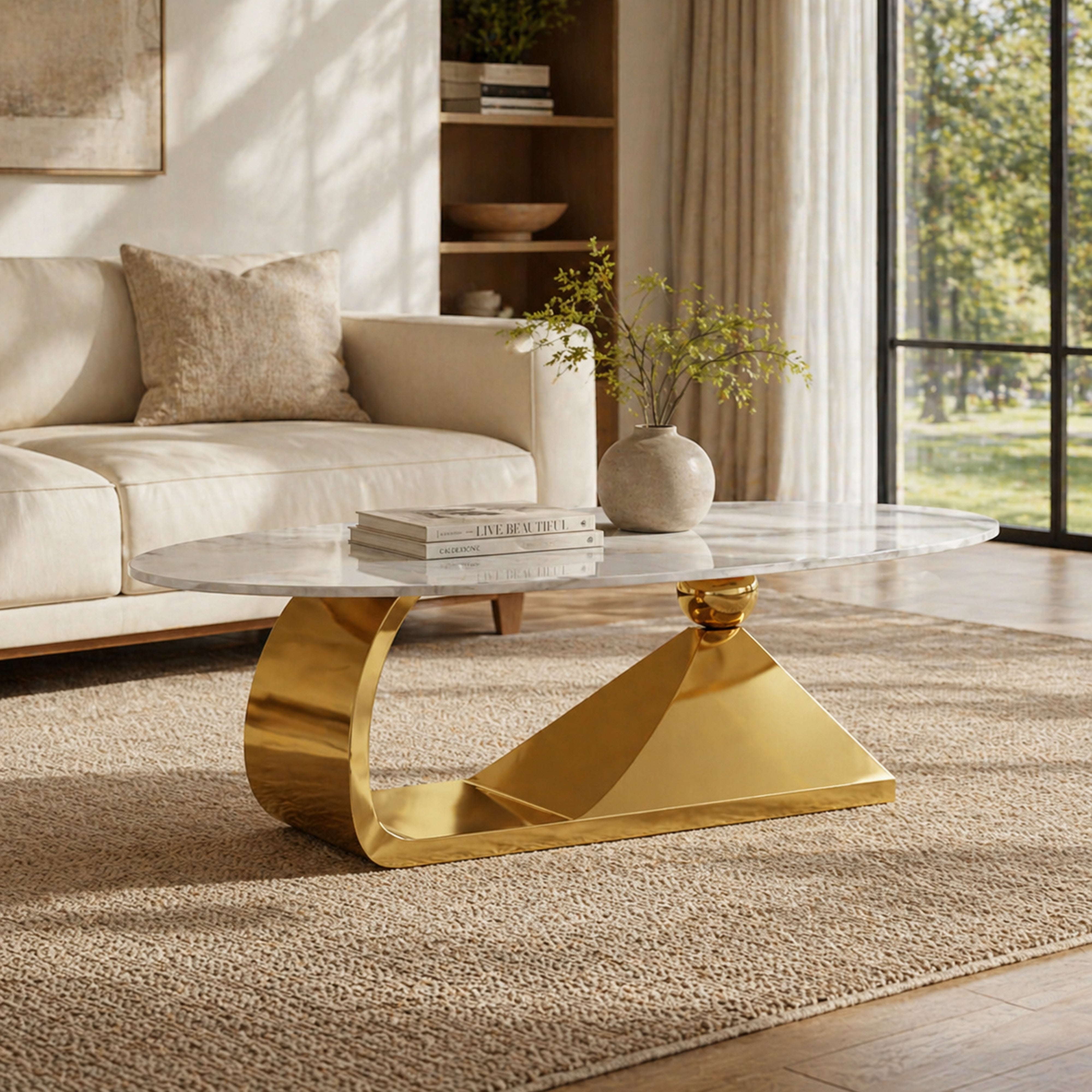 Modern Luxury Oval Artificial Marble Coffee Table for Living Room Center