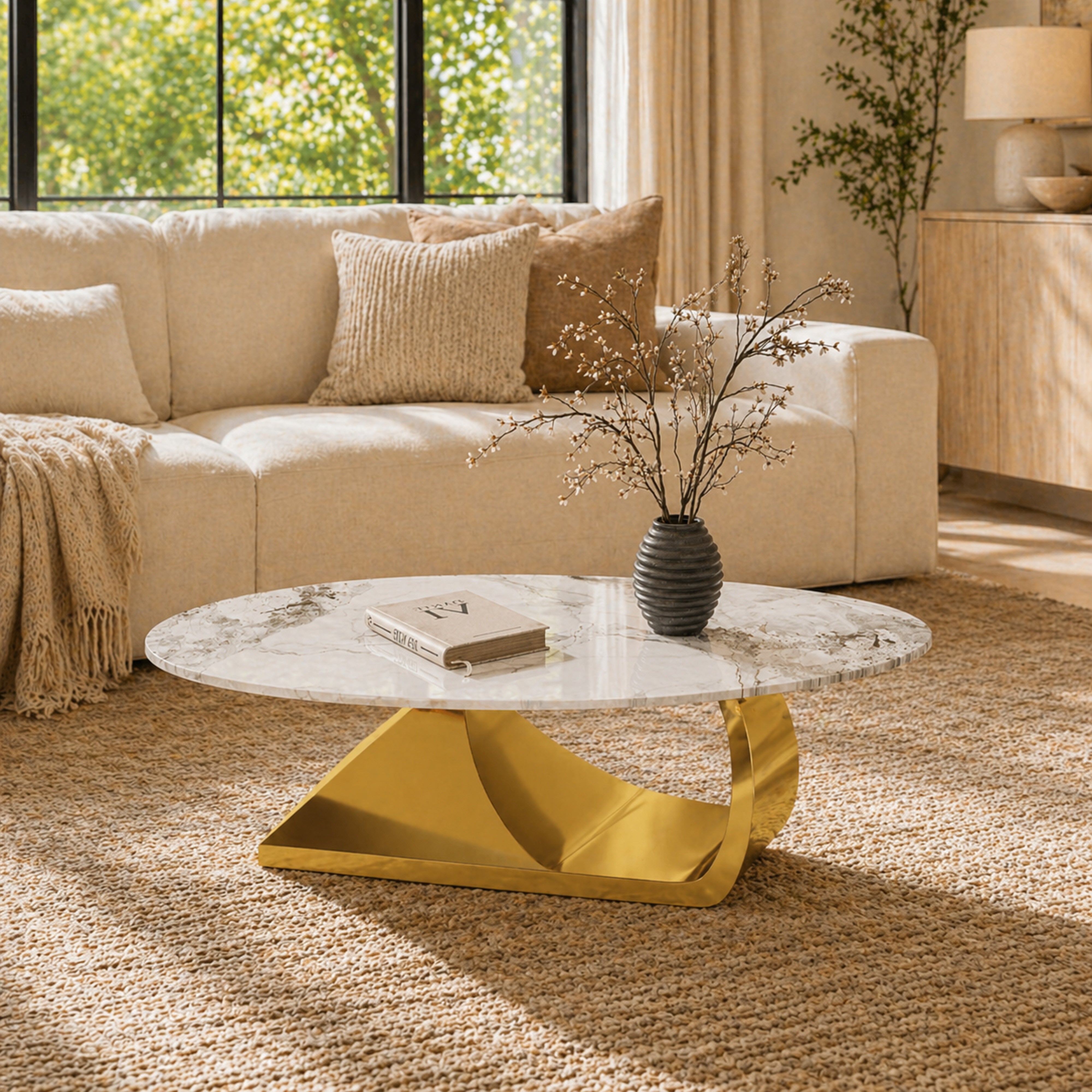 Modern Luxury Oval Artificial Marble Coffee Table for Living Room Center