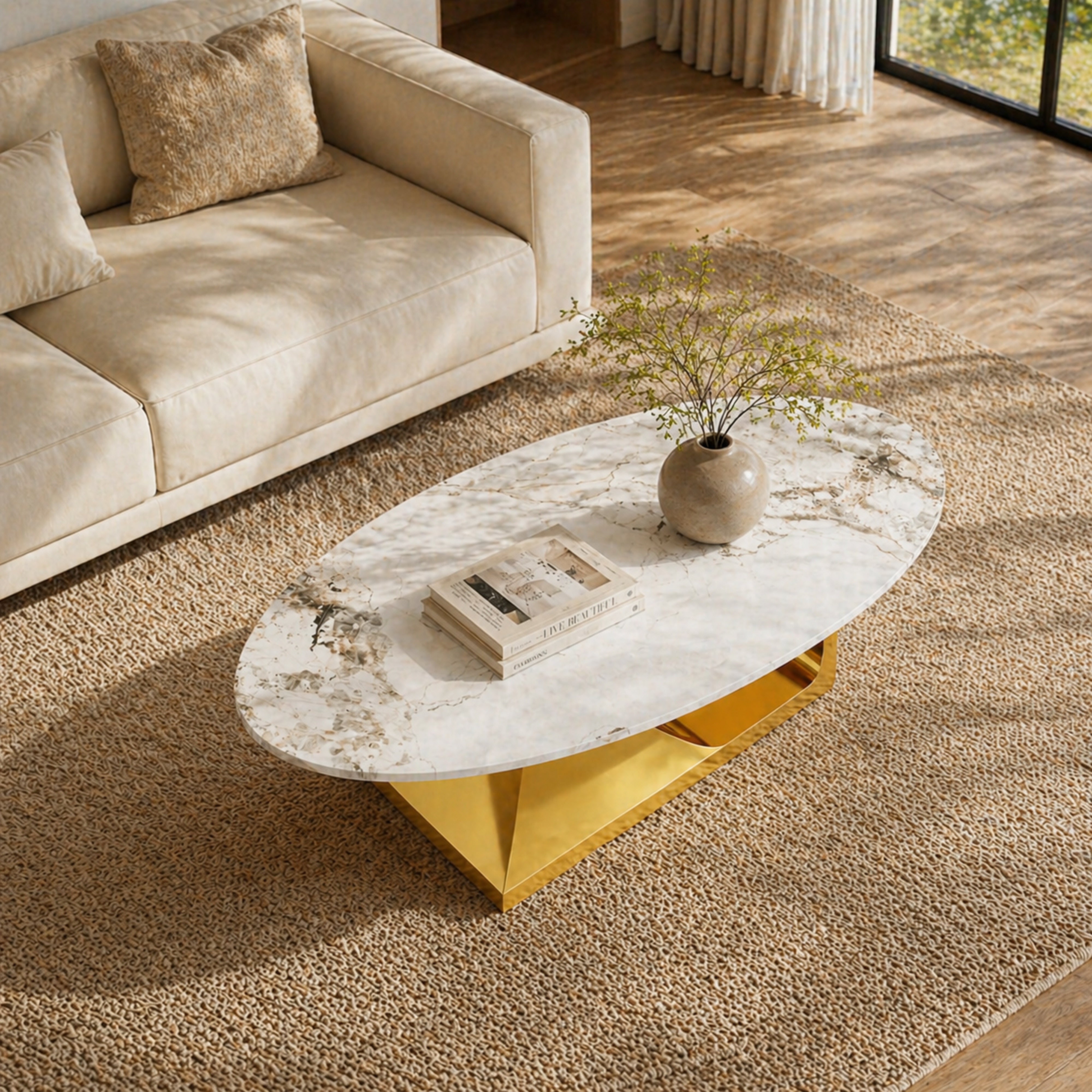 Modern Luxury Oval Artificial Marble Coffee Table for Living Room Center
