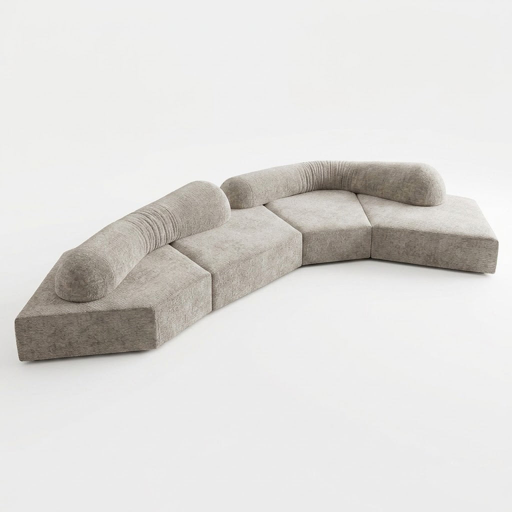 170" Curved Modular L-Shaped Chenille Sectional Sofa with Removable Backrest - View 8