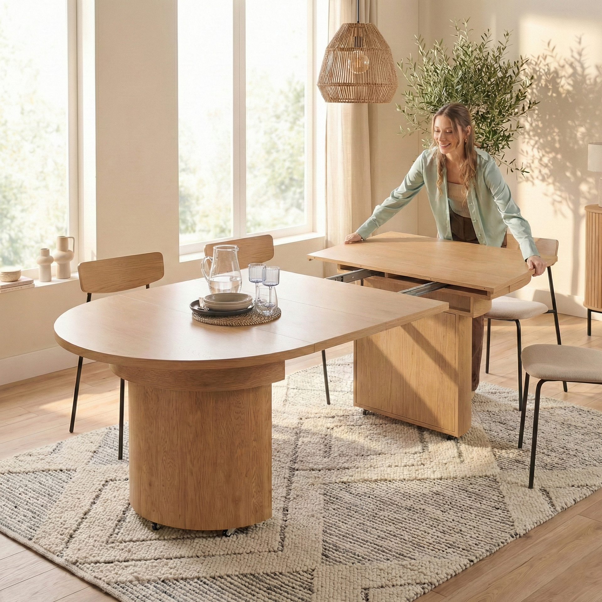 Orlina Extendable Oak Oval Solid Wood Top Dining Table Orlina