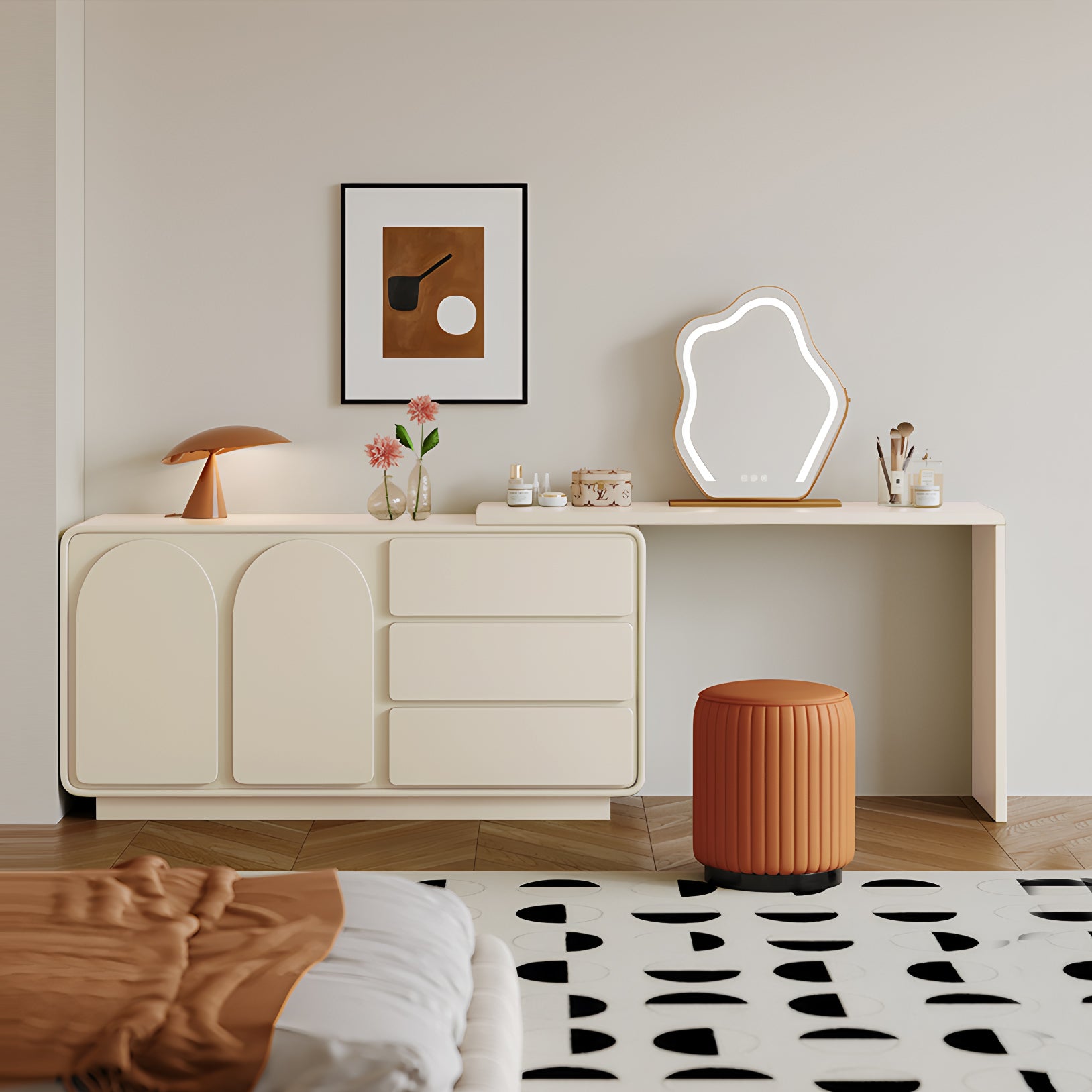 Modern Rotating Extendable Makeup Vanity with Storage - View 1