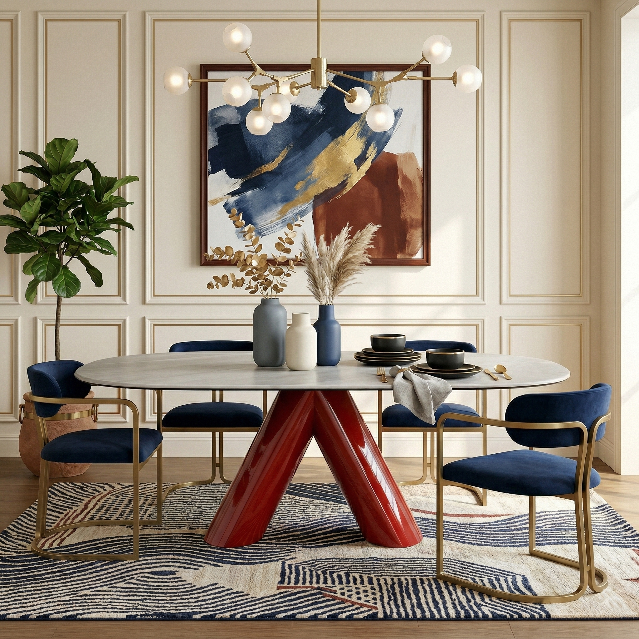 Oval Marble-Look Dining Table with Stainless Steel Base