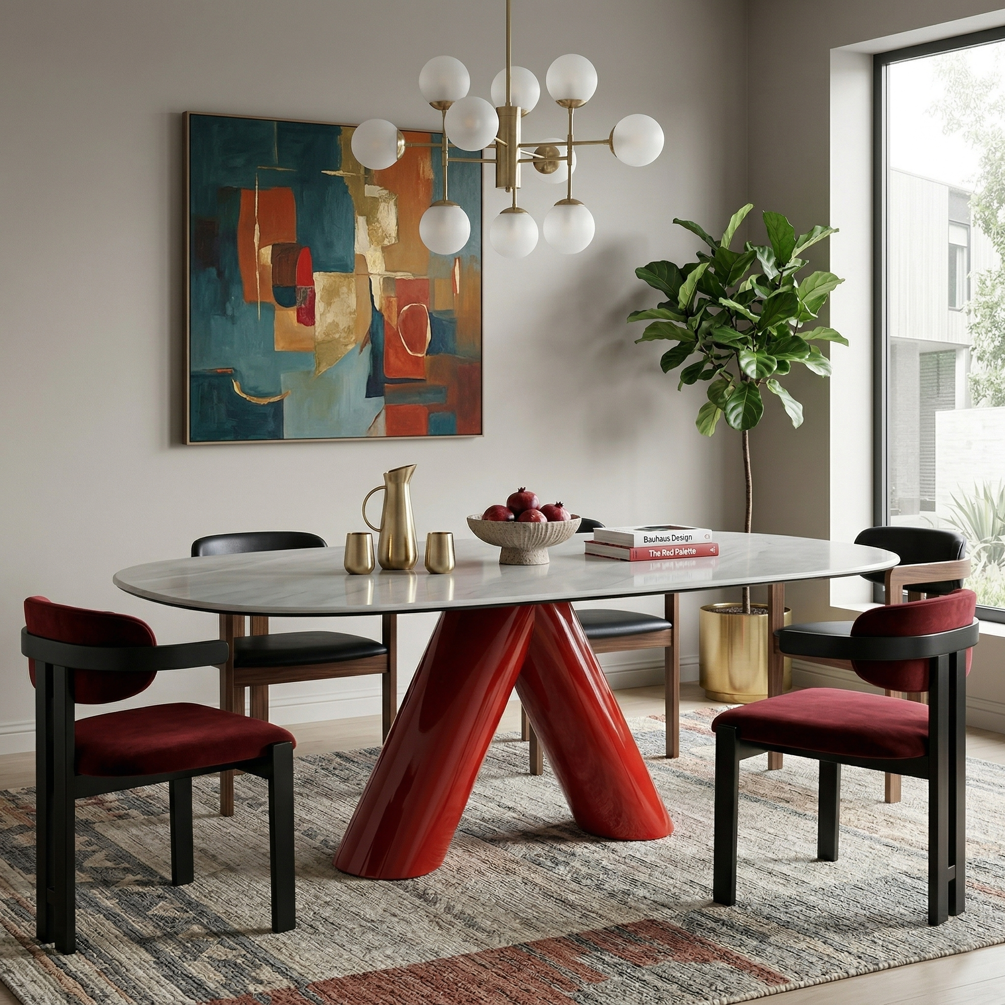 Oval Marble-Look Dining Table with Stainless Steel Base