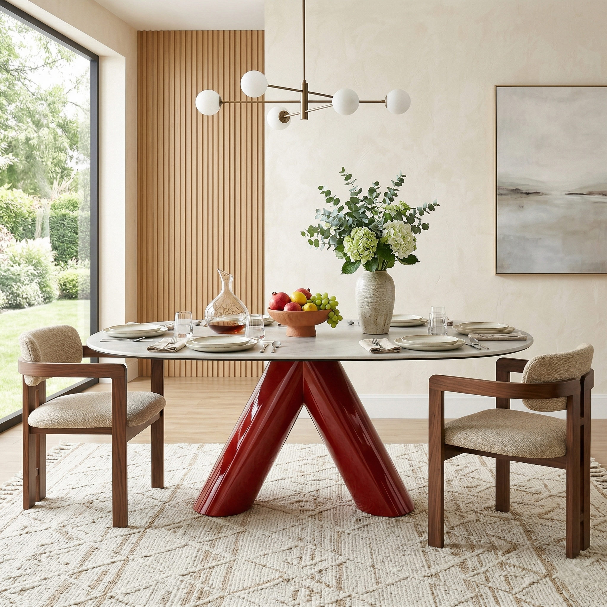 Oval Marble-Look Dining Table with Stainless Steel Base