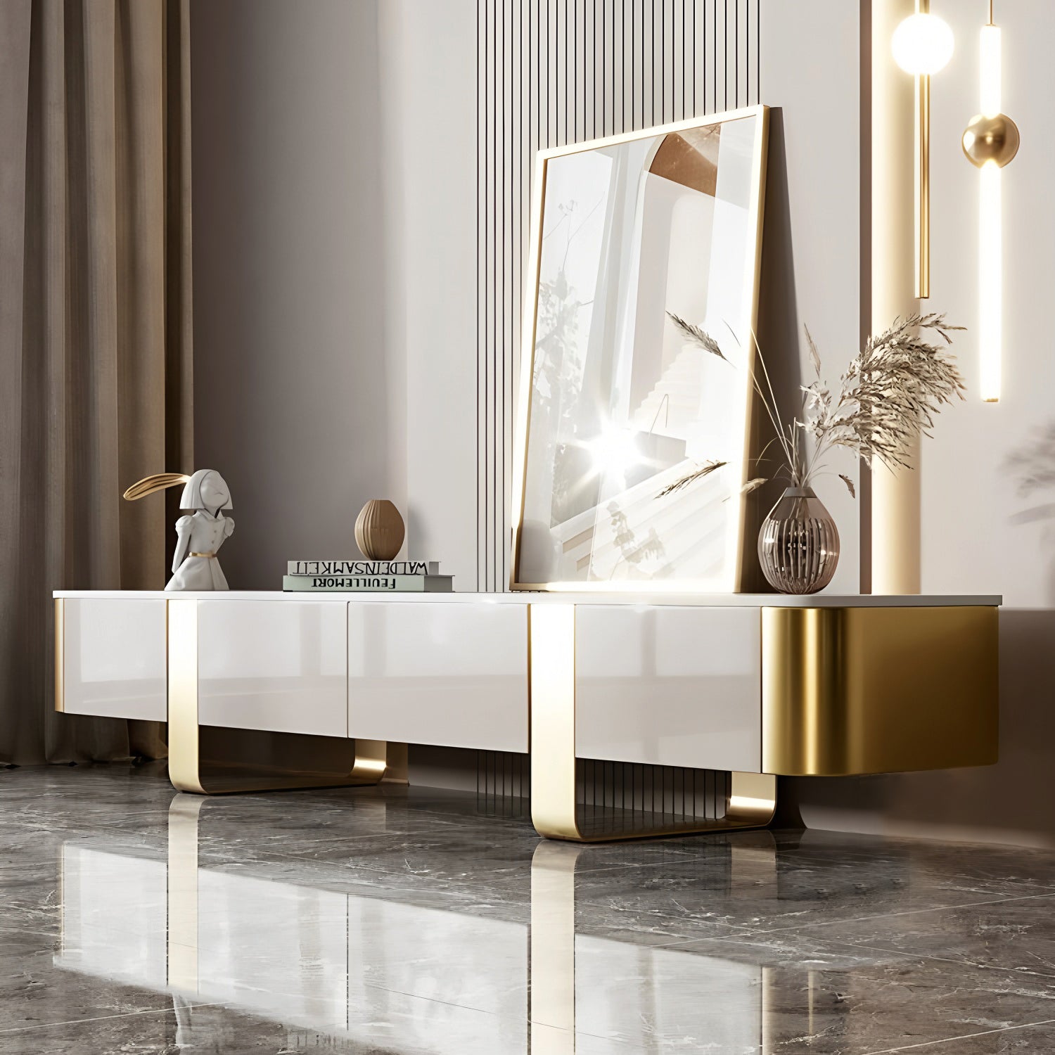 78.74" Modern TV Stand with Gold Legs