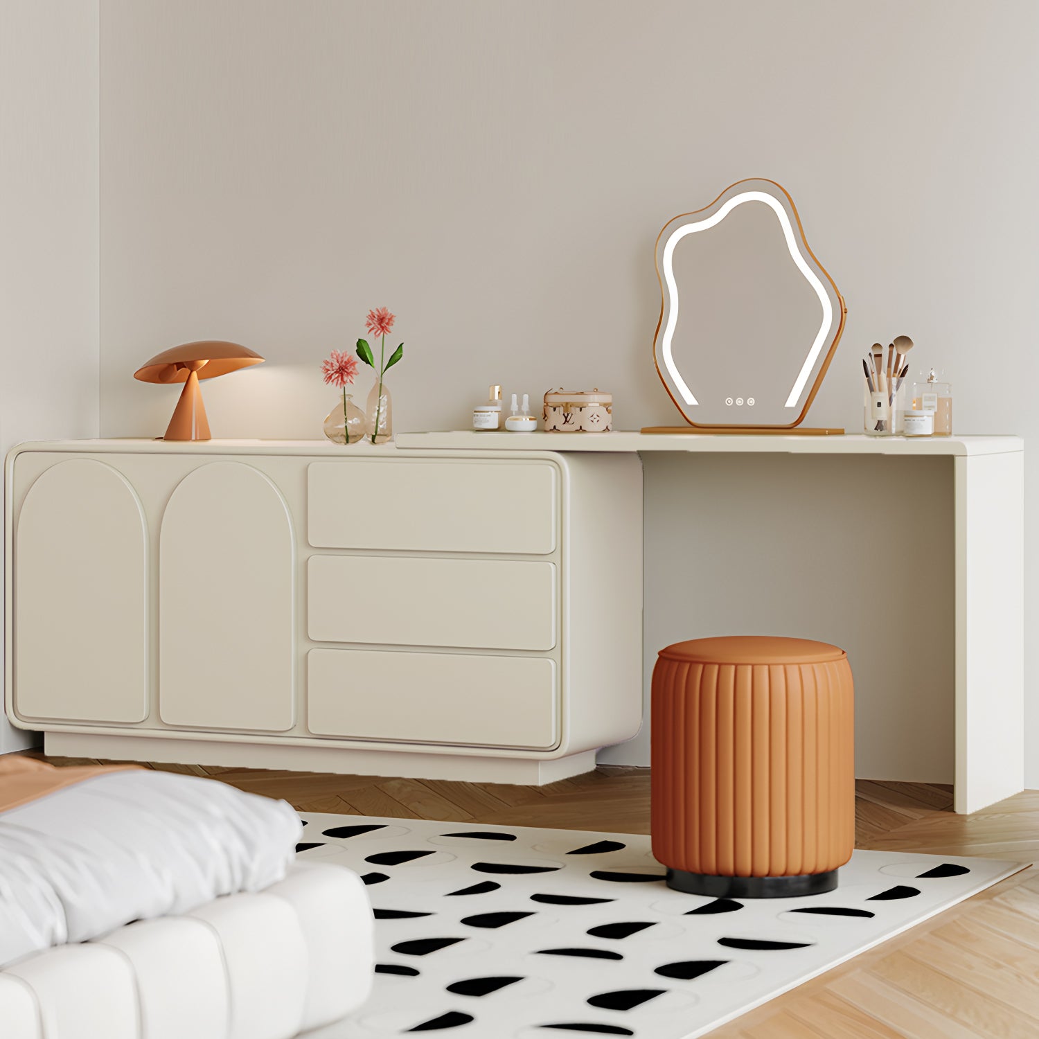 Modern Rotating Extendable Makeup Vanity with Storage - View 11