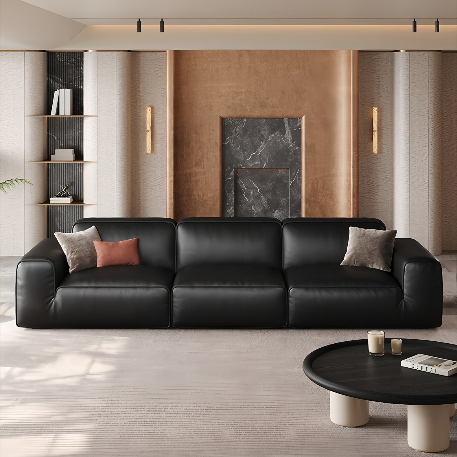 Black Genuine Leather Modular Sofa for Living Room