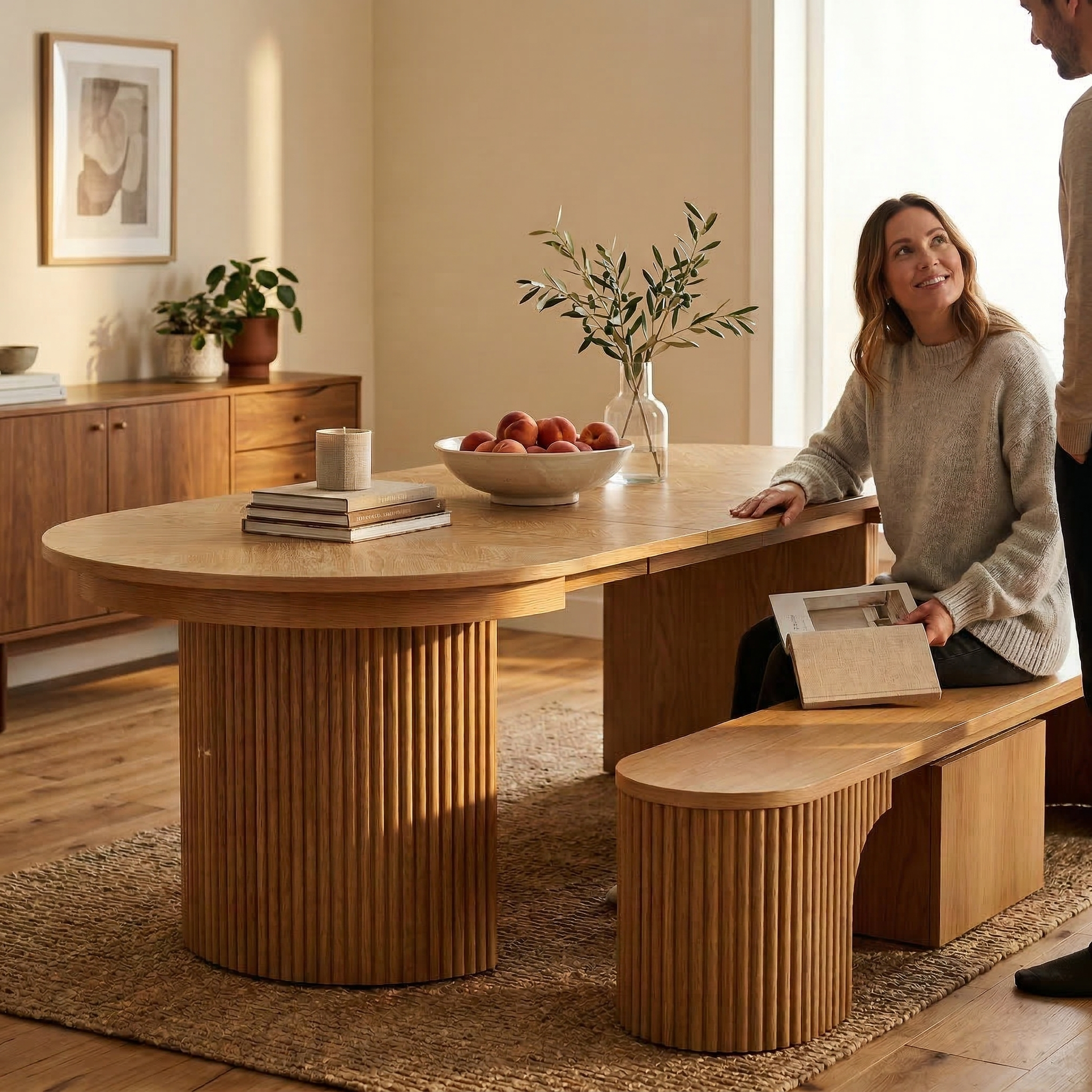 Solid Wood Extendable Dining Table and Bench Set, 45.27"–106.30", Seats 2–10 - View 13