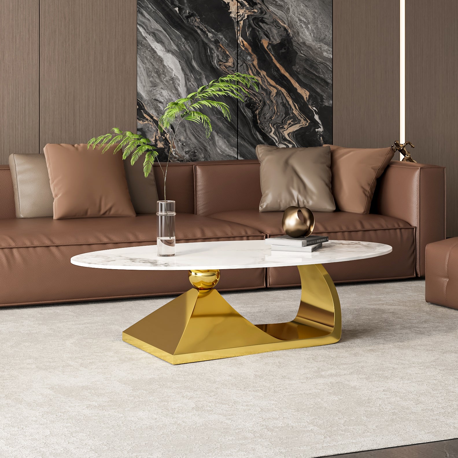 Modern Luxury Oval Artificial Marble Coffee Table for Living Room Center