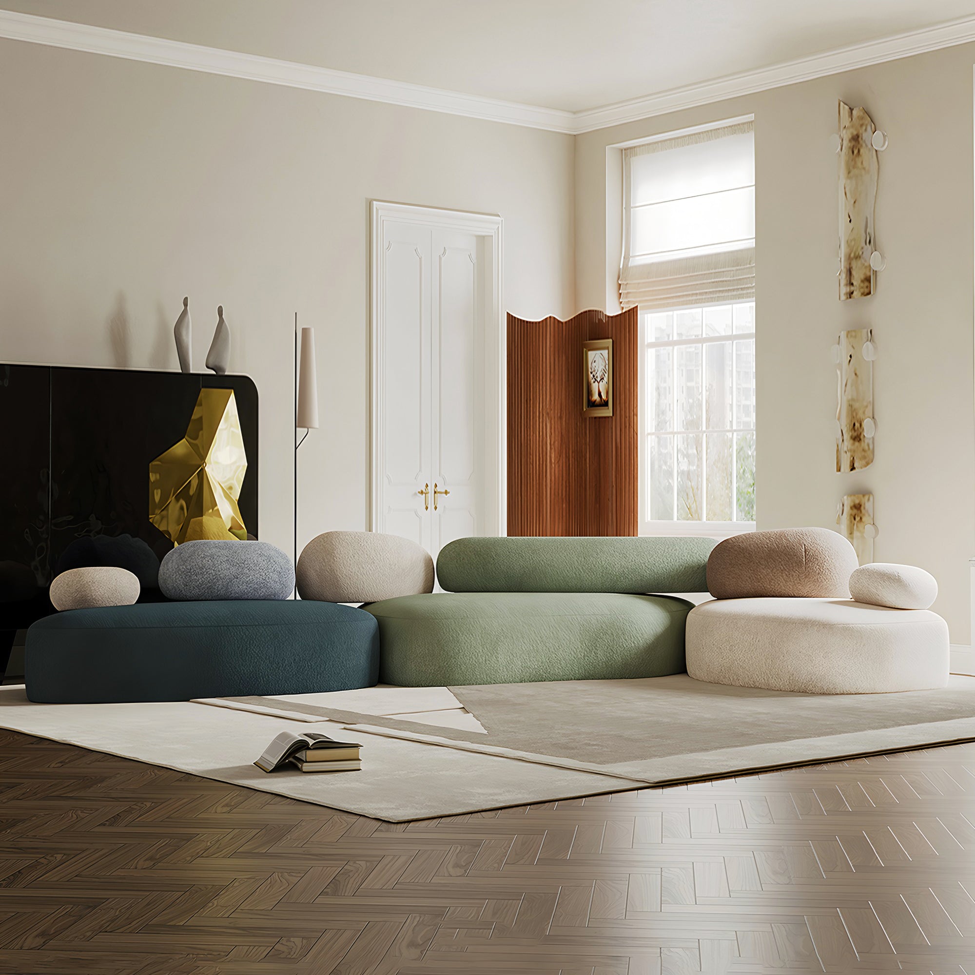 Pebble Modular Sofa in Navy, Green, and Beige