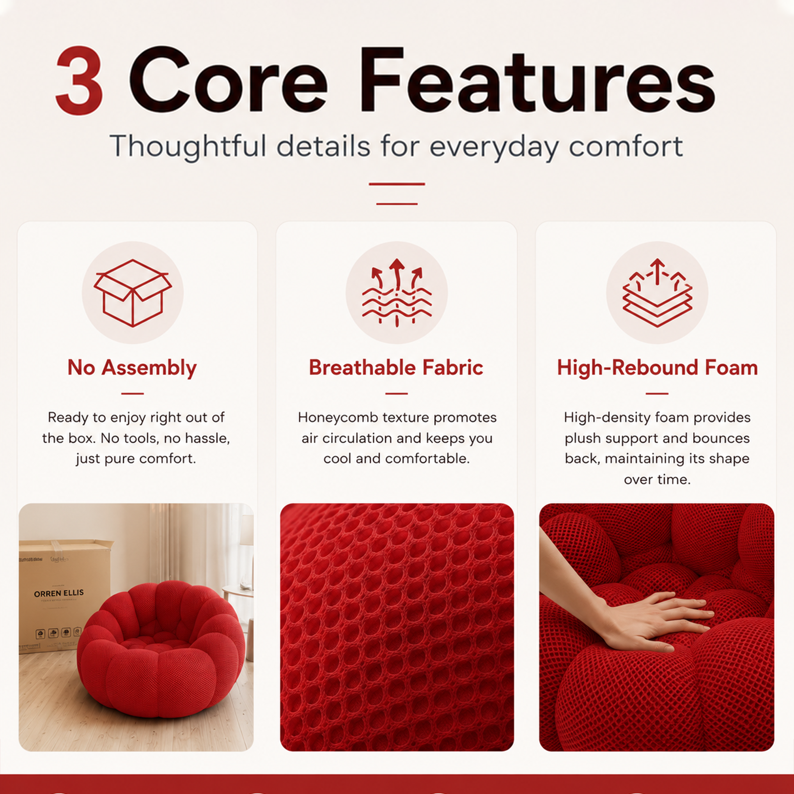 Modern Bubble Accent Sofa Chair in Red Breathable Honeycomb Fabric - View 8